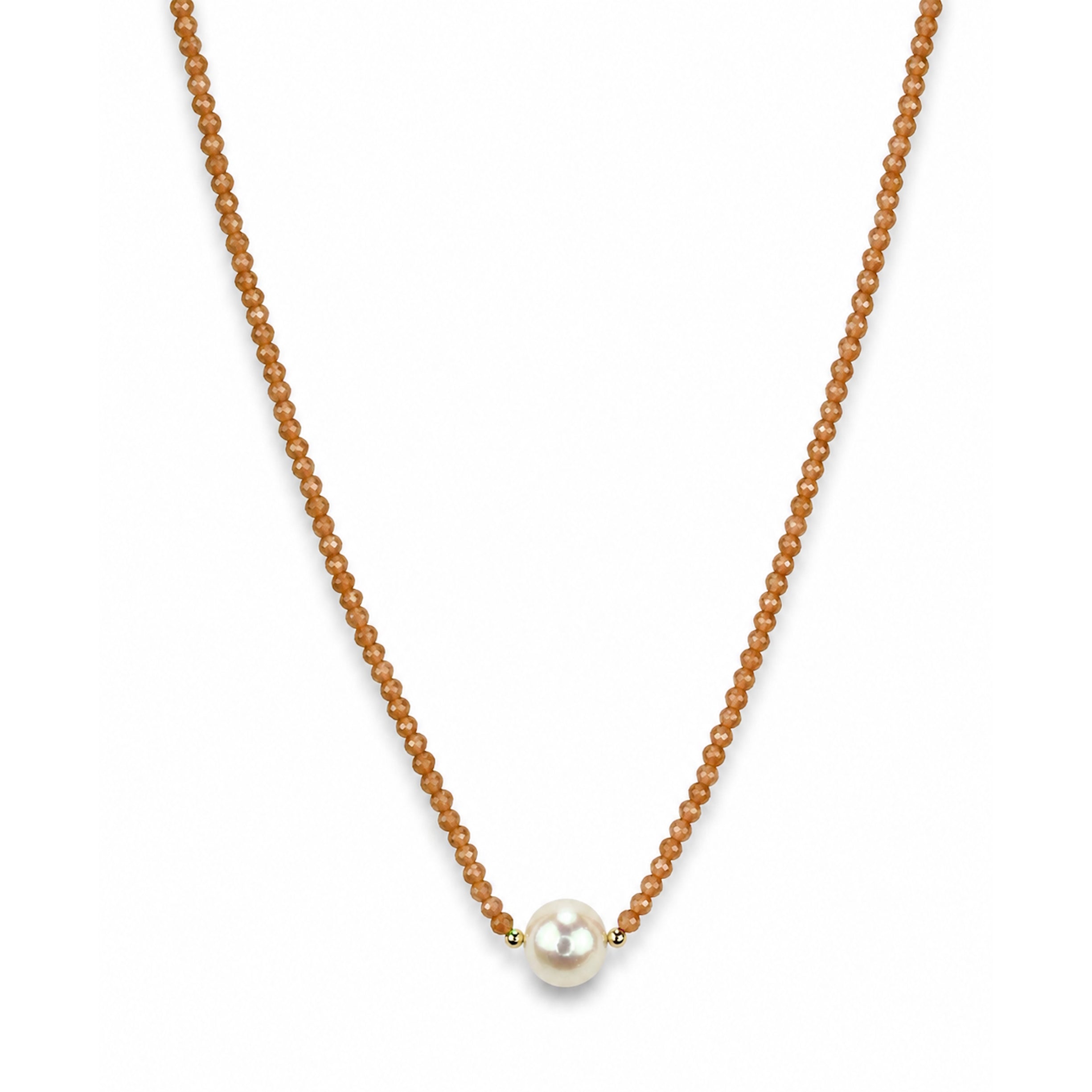 14k Gold Gemstone Small Beads with White Pearl Center Necklace