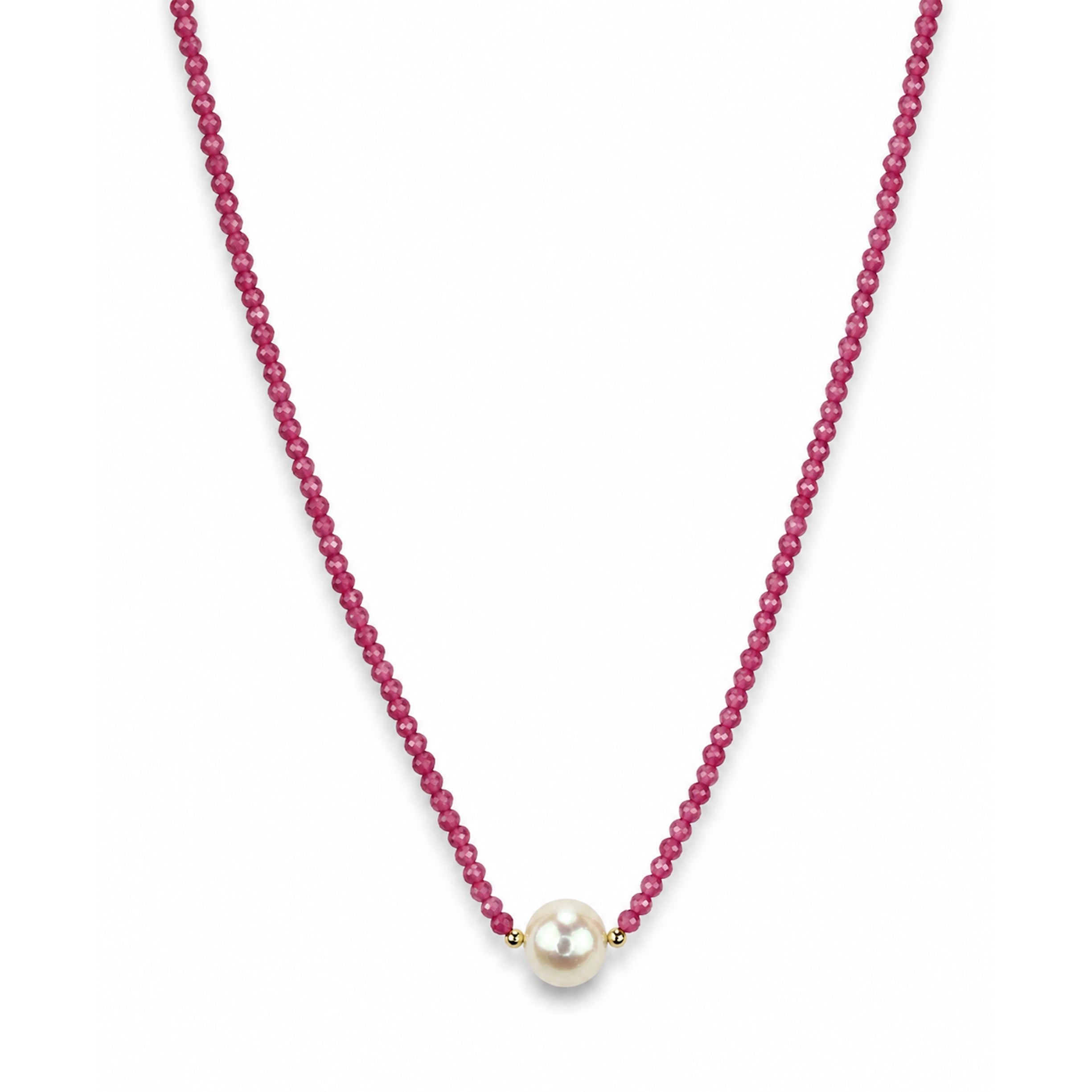 14k Gold Gemstone Small Beads with White Pearl Center Necklace