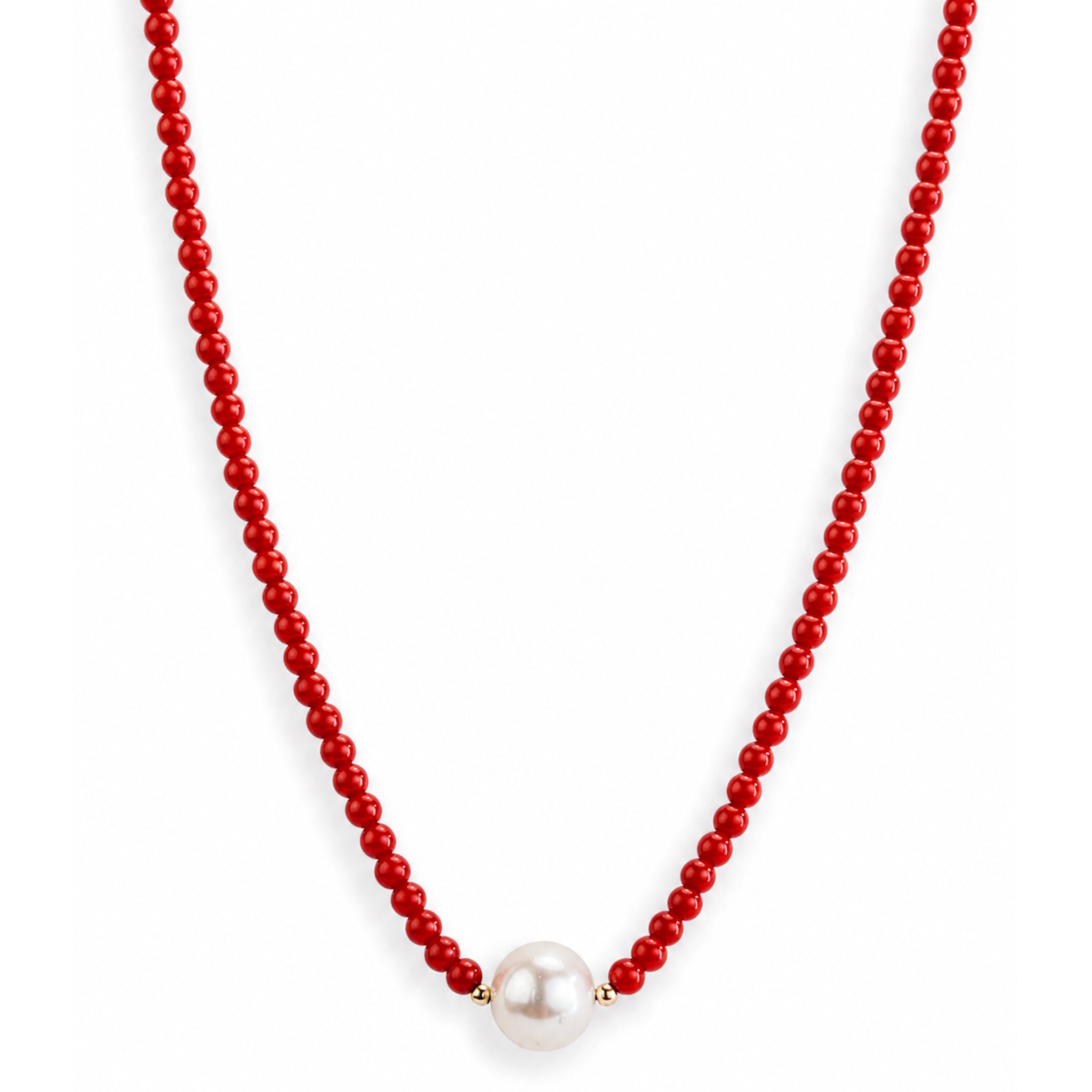 14k Gold Gemstone Small Beads with White Pearl Center Necklace