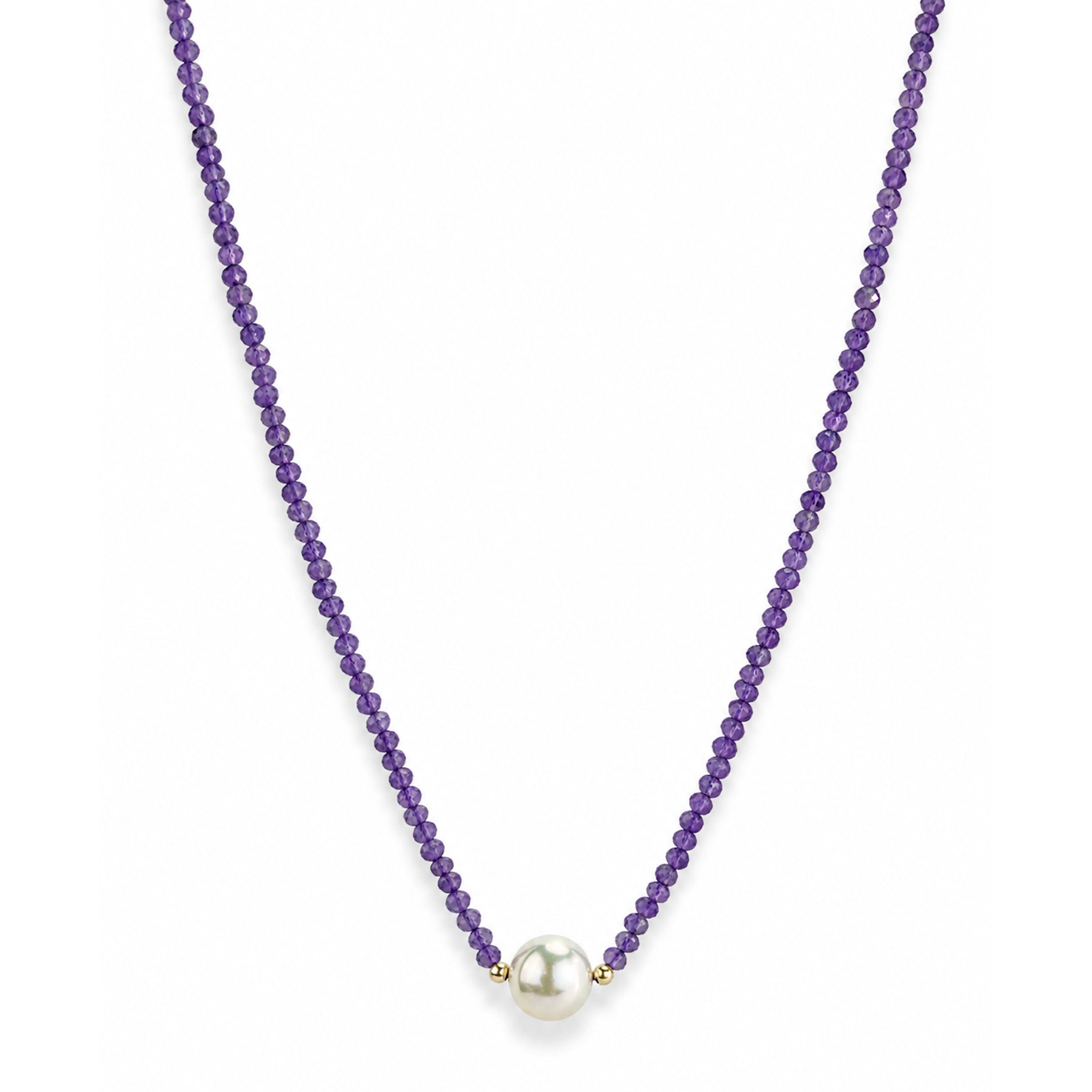 14k Gold Gemstone Small Beads with White Pearl Center Necklace