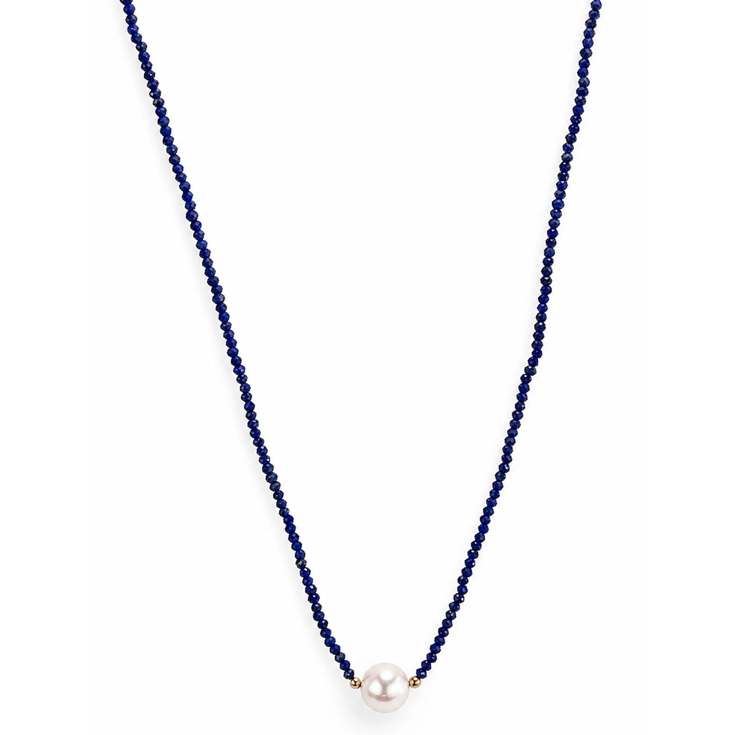 14k Gold Gemstone Small Beads with White Pearl Center Necklace