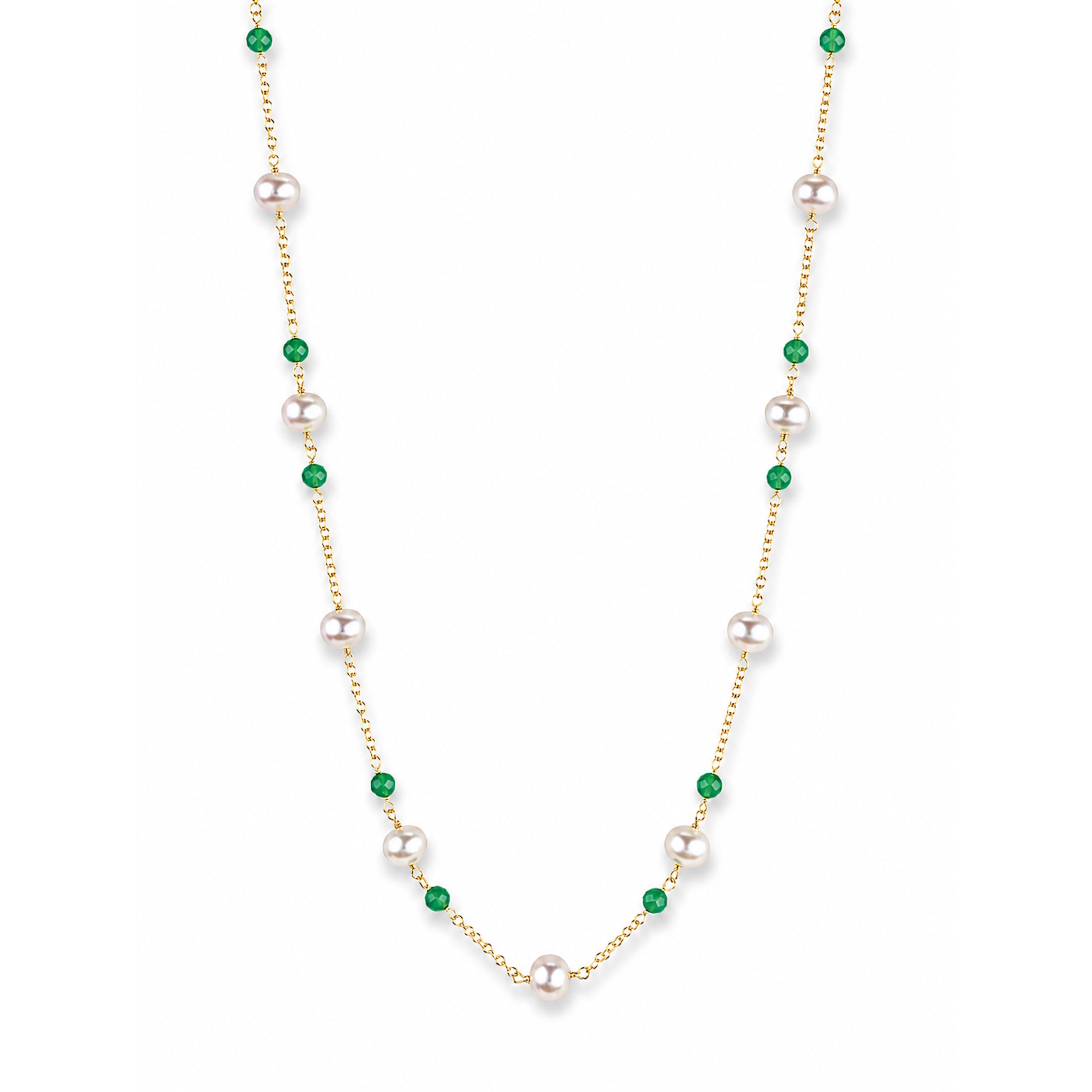 14k White Pearl & Faceted Gemstones Station Necklace
