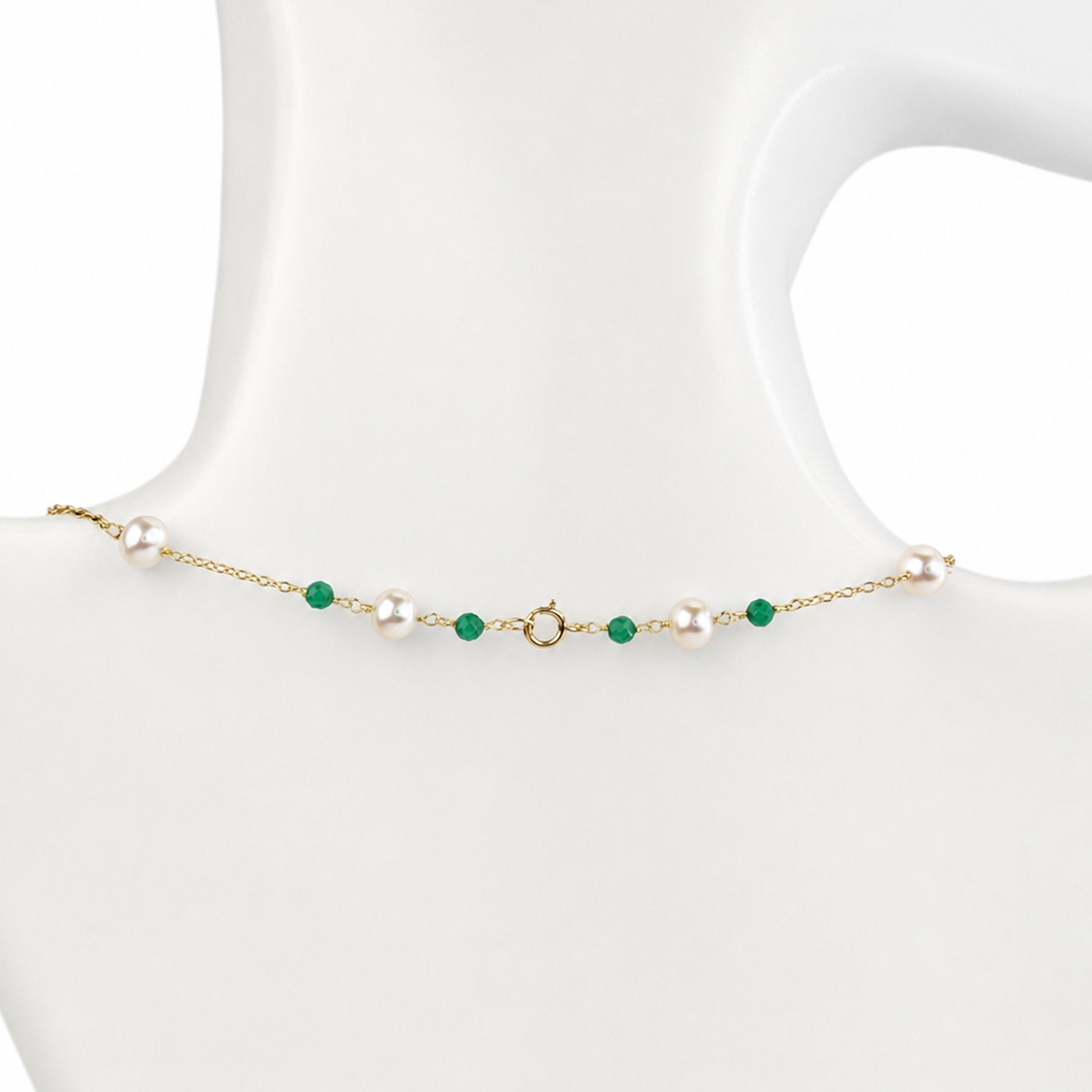 14k White Pearl & Faceted Gemstones Station Necklace