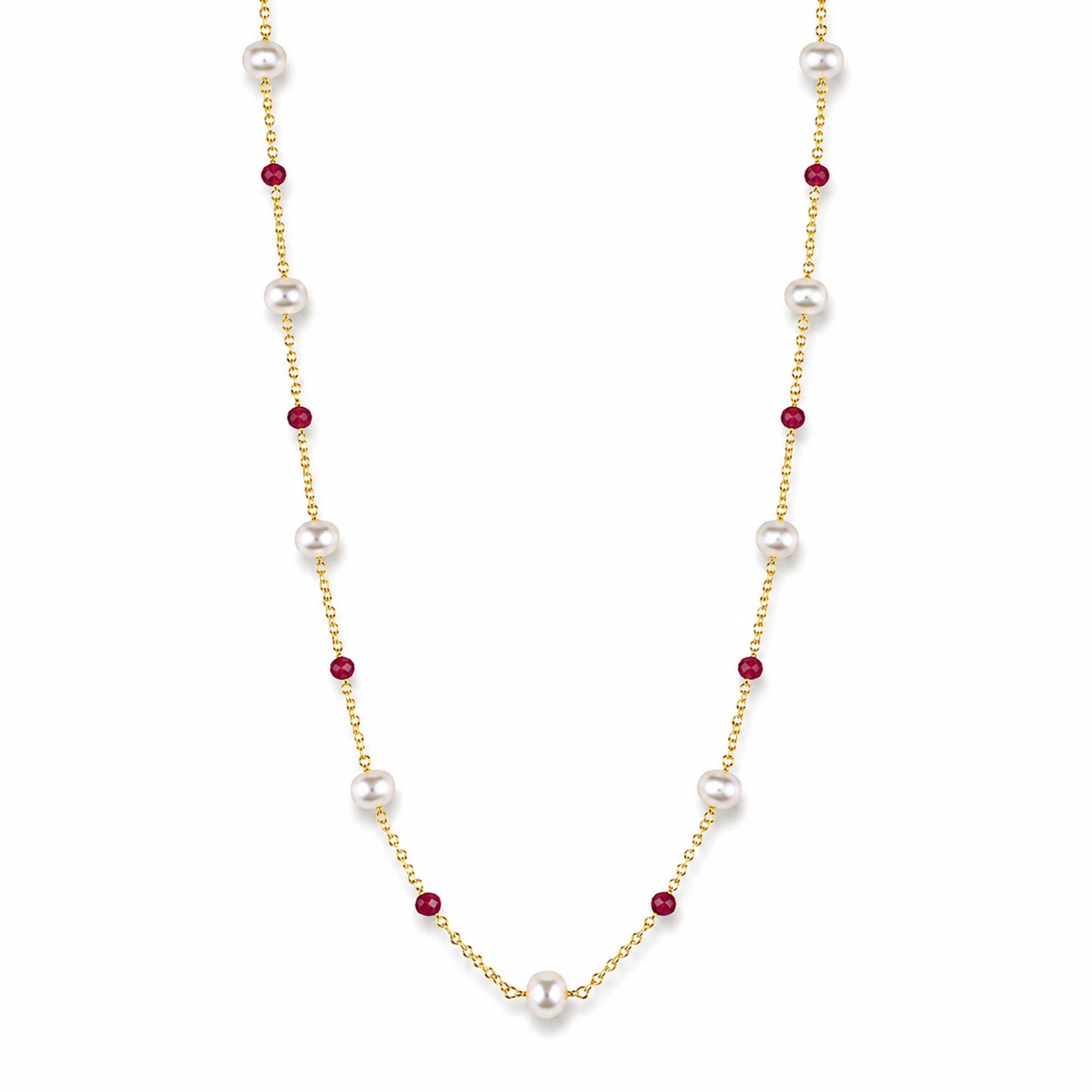14k White Pearl & Gemstones Station Necklace