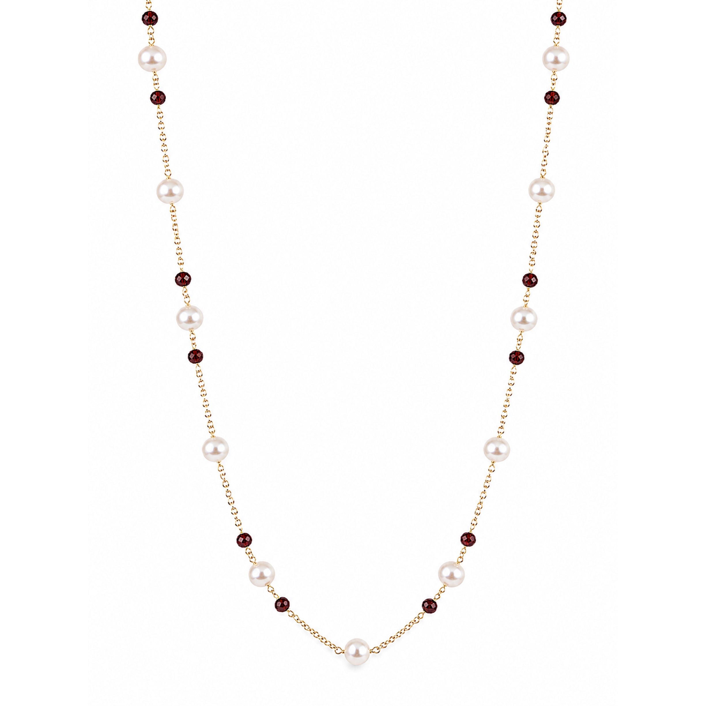 14k White Pearl & Faceted Gemstones Station Necklace