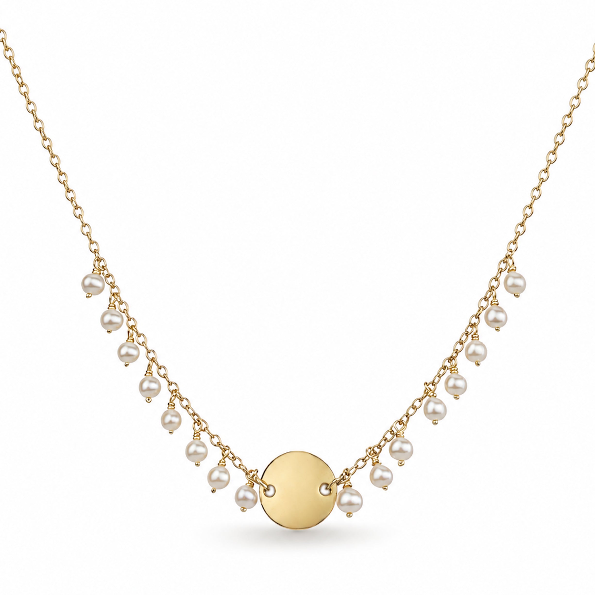 14k Black Spinel or White Pearl Coin Center Cluster Necklace