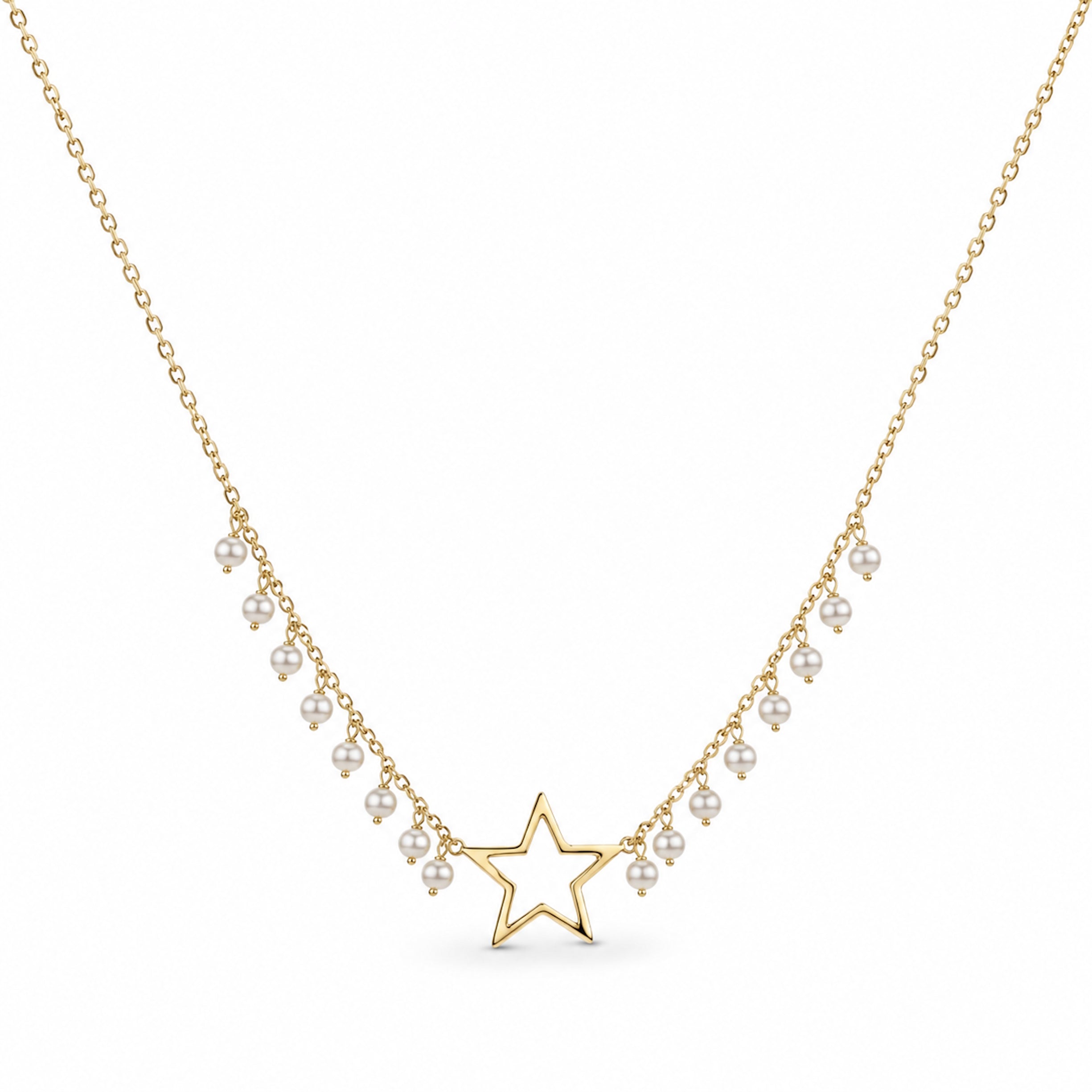 14k Lapis or White Pearl Gold Open Star Center Cluster Necklace