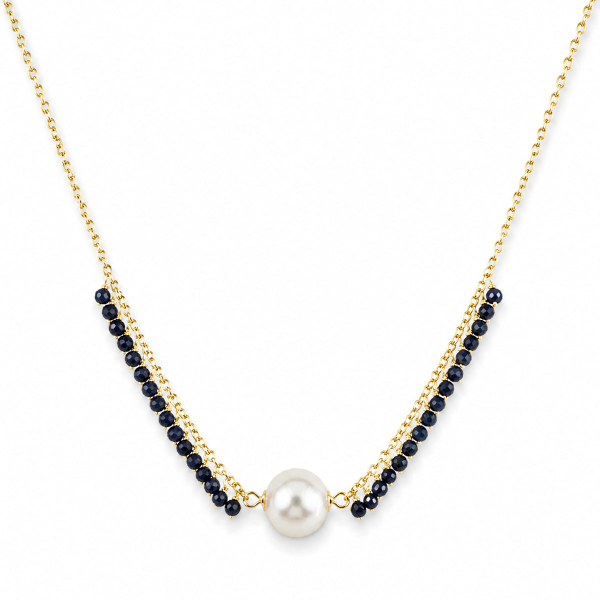 14k White Pearl Center & Dyed Emerald, Ruby or Sapphire Cluster Necklace