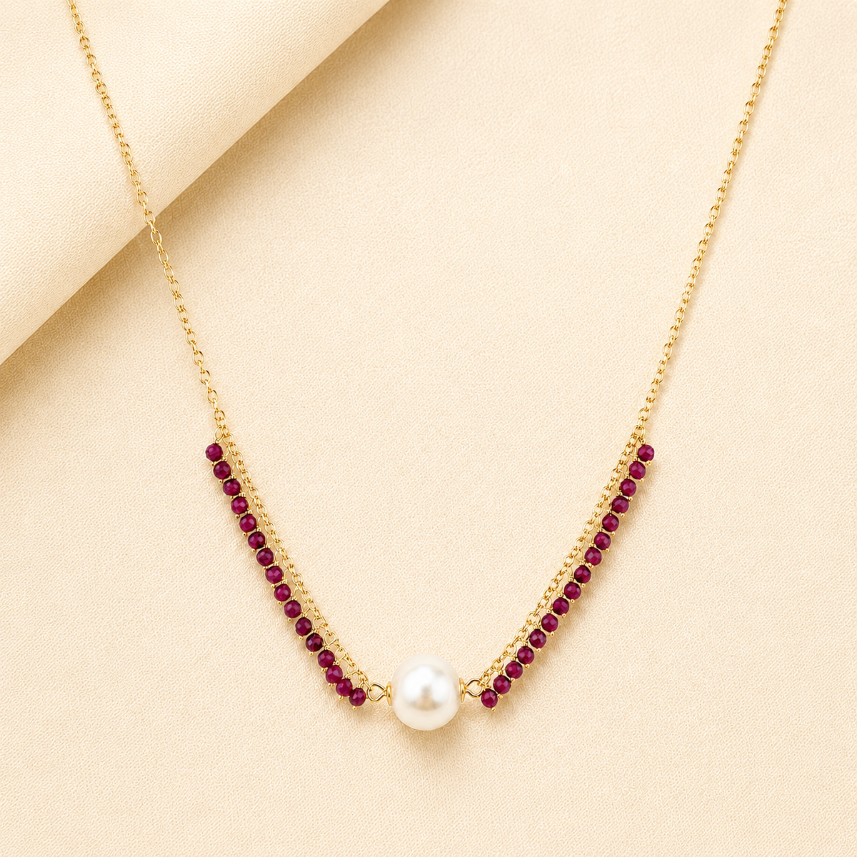 14k White Pearl Center & Dyed Emerald, Ruby or Sapphire Cluster Necklace