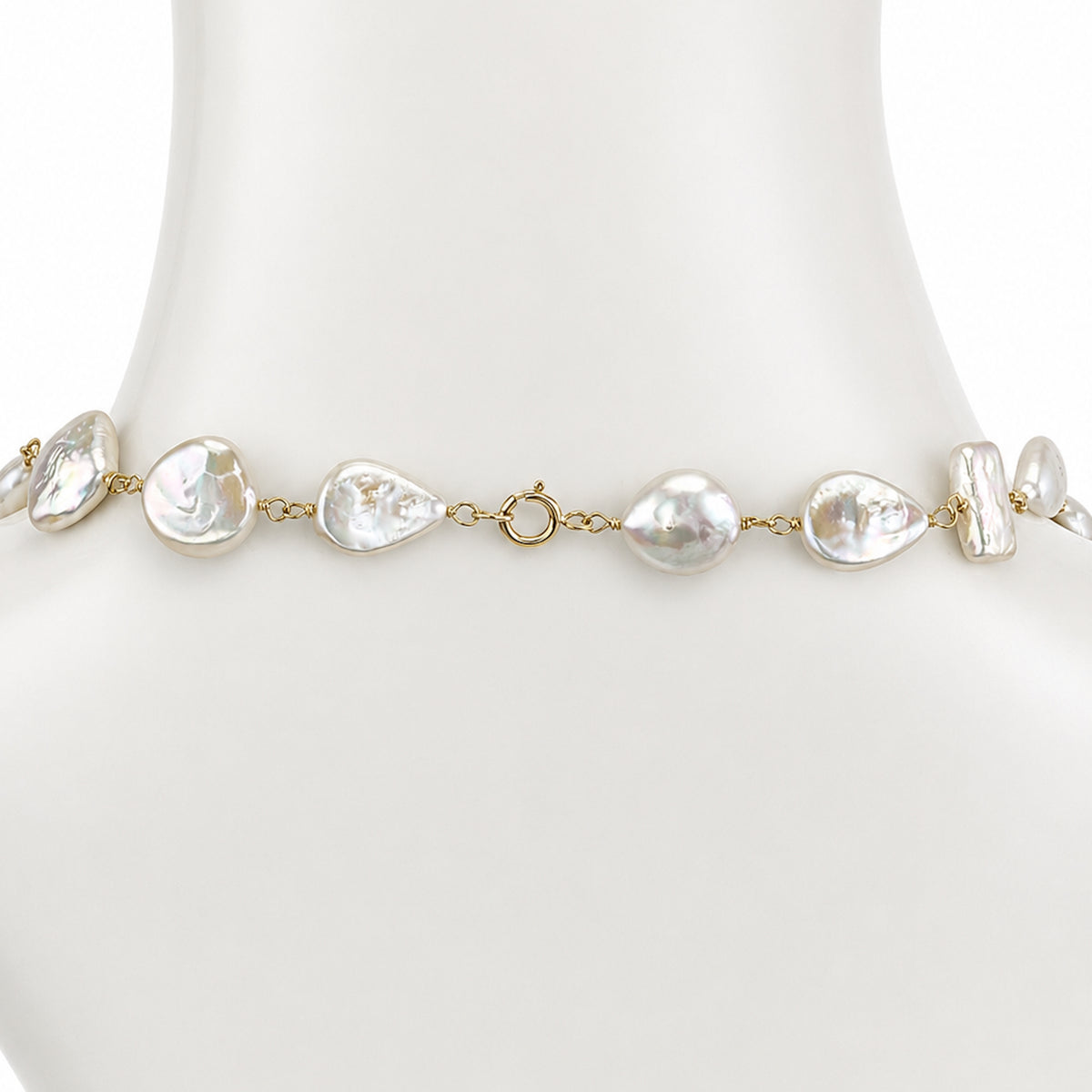 14k White Pearl Mixed Shape Link Necklace