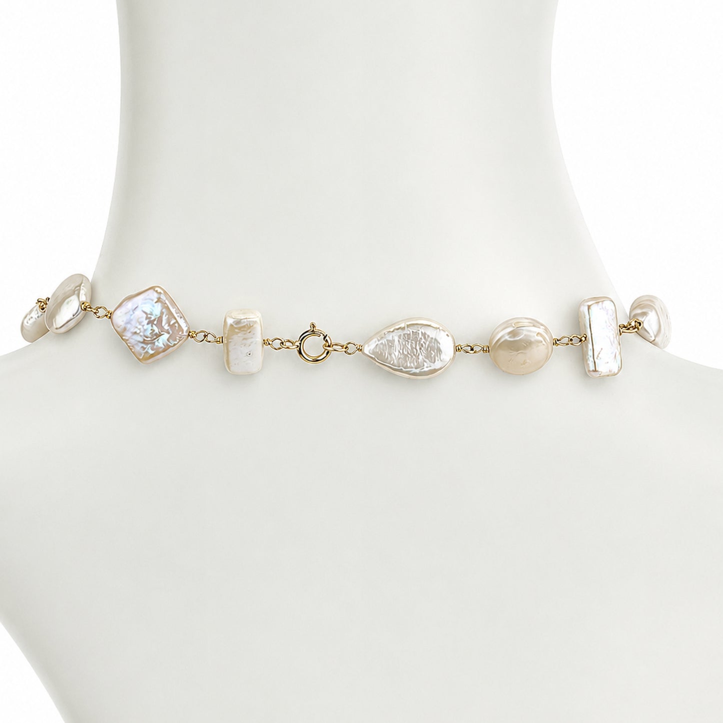 14k White Pearl Mixed Shape Necklace