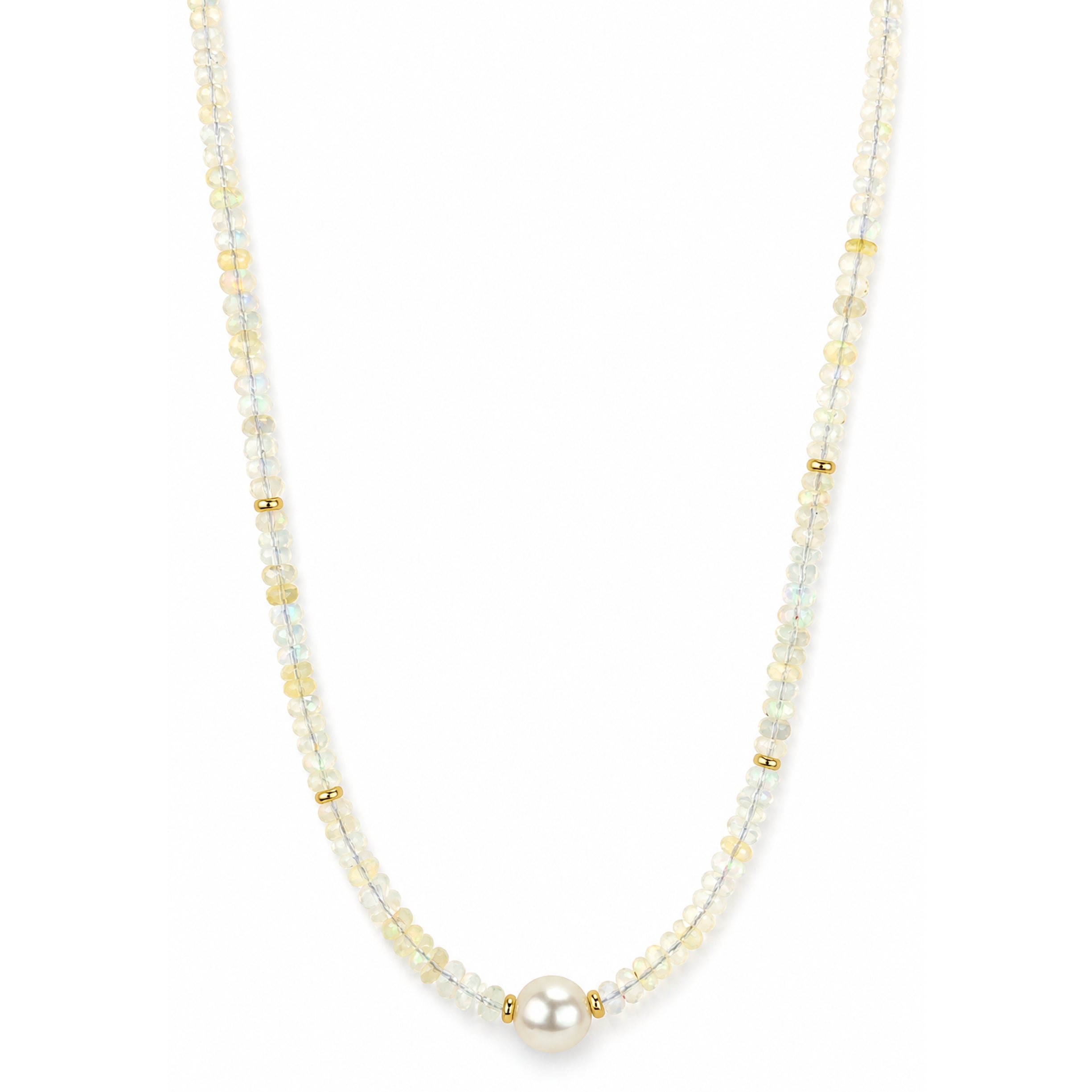 14k Gemstones Gold Roundel and Freshwater Pearl Center Necklace
