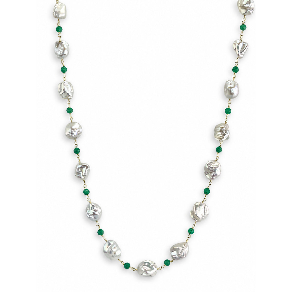 14k White Keshi Nugget Dyed Emerald or Dyed Ruby 1x1 Link Necklace