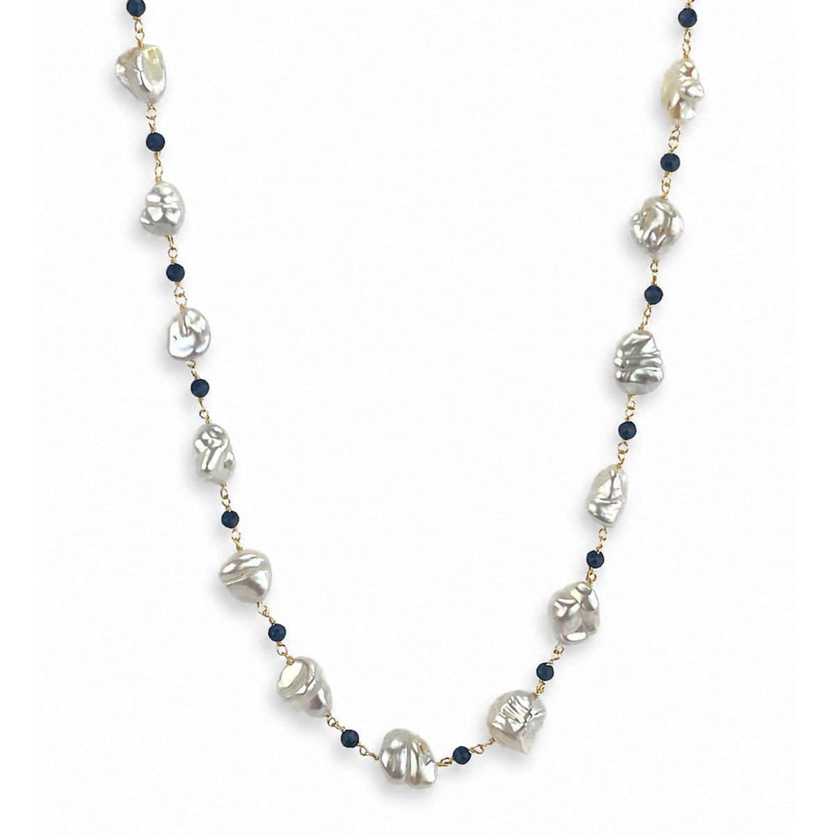 14k White Keshi Nugget Dyed Emerald/Dyed Ruby or Dyed Sapphire 1x1 Link Necklace