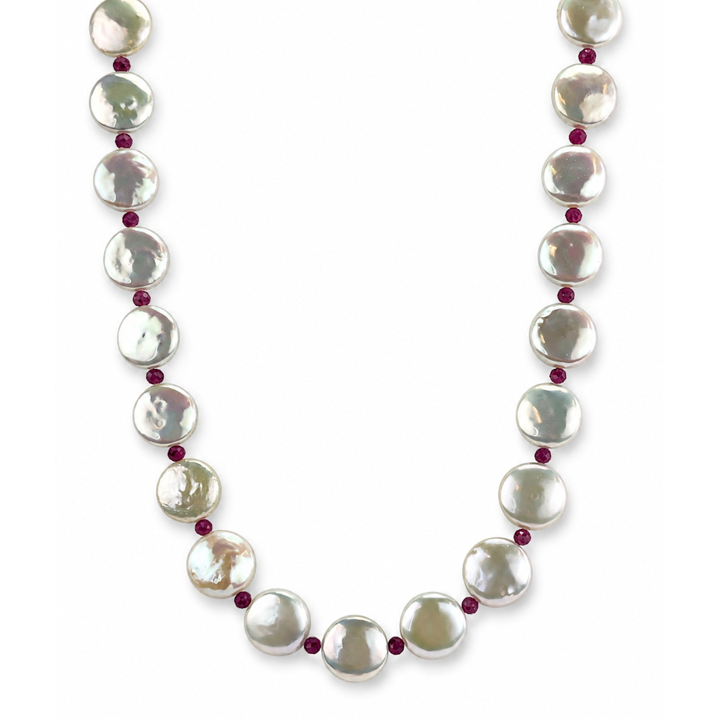 14k White Coin Pearl Gemstones 1X1 Necklace