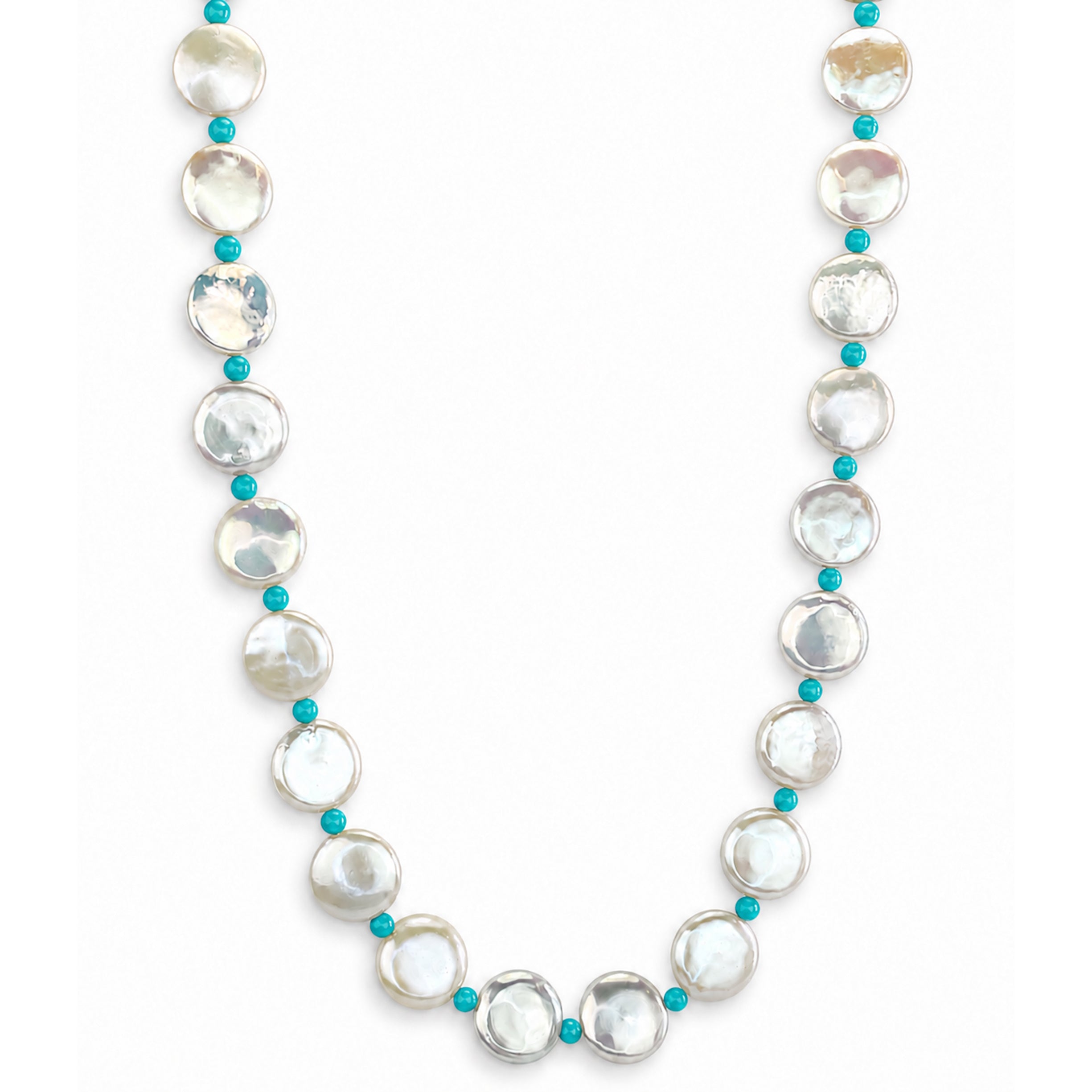 14k White Coin Pearl Gemstones 1X1 Necklace