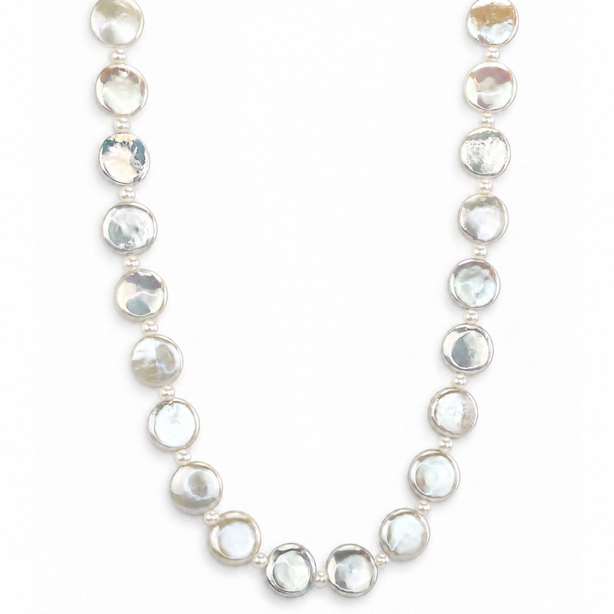 14k White Coin Pearl Gemstones 1X1 Necklace