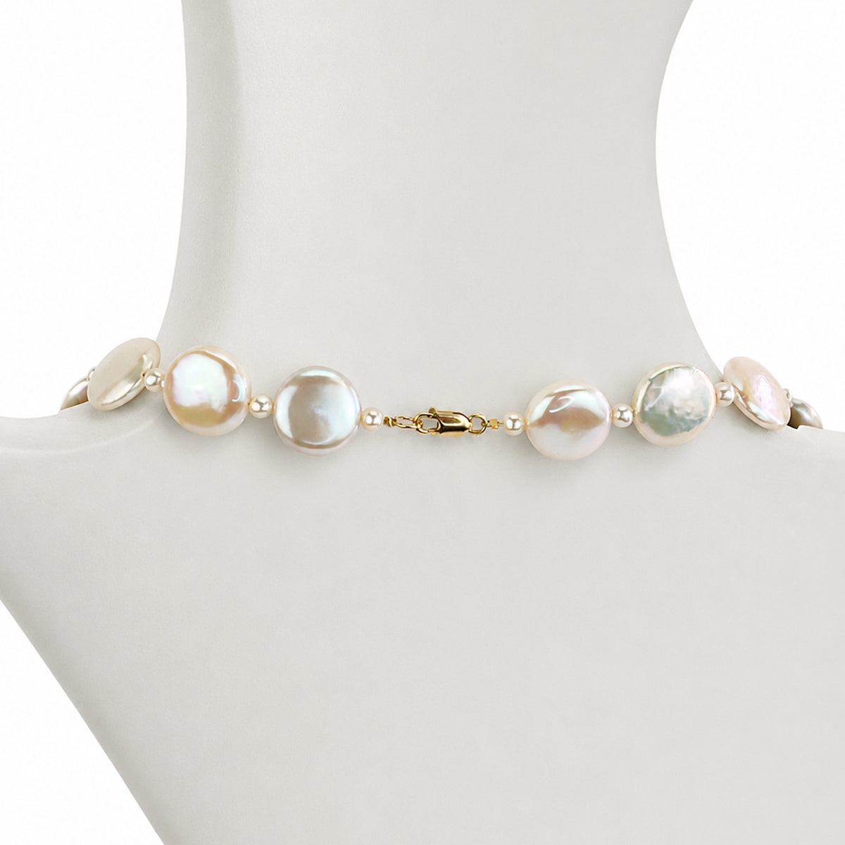 14k White Coin Pearl Gemstones 1X1 Necklace