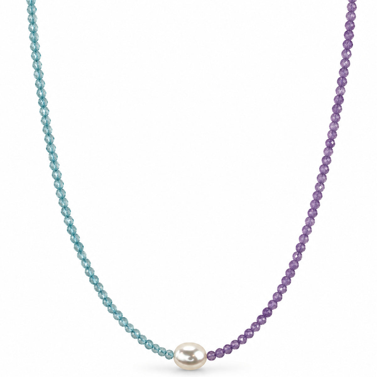 14k Bi-Color Gemstone Oval Pearl Center Necklace