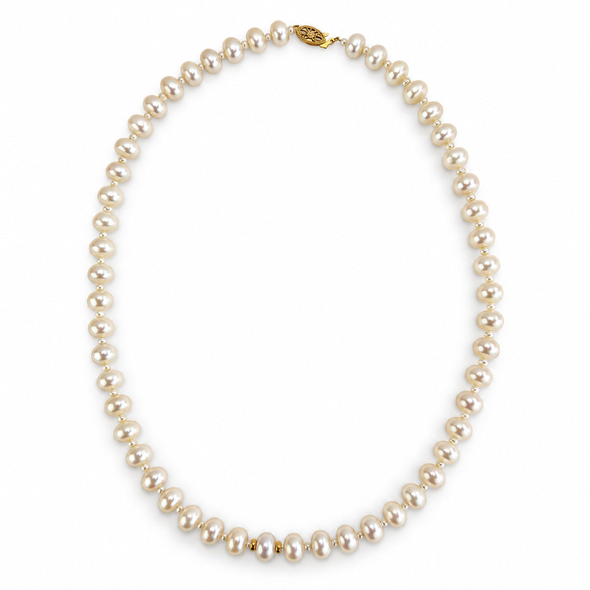 14k White Pearl 1X1 Gold Roundel Center Necklace