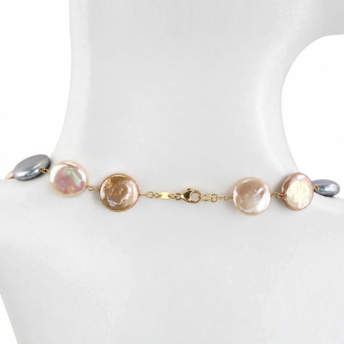 14k Multi Color Coin Pearl Link Necklace