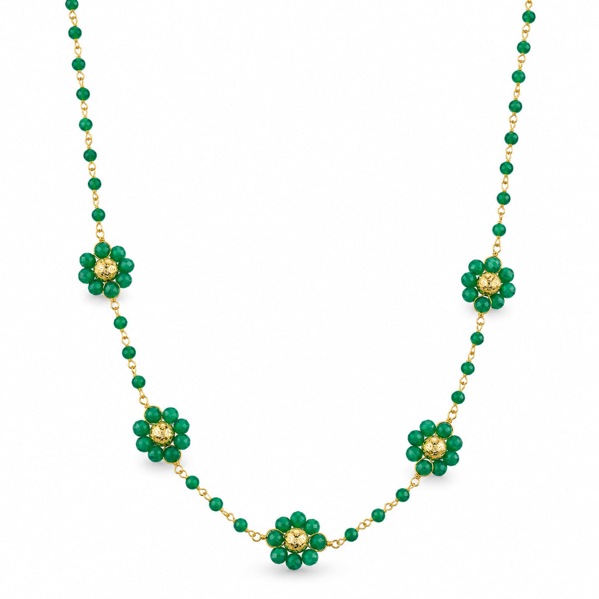 14k Dyed Ruby or Dyed Emerald 5 Station Flower Link Necklace