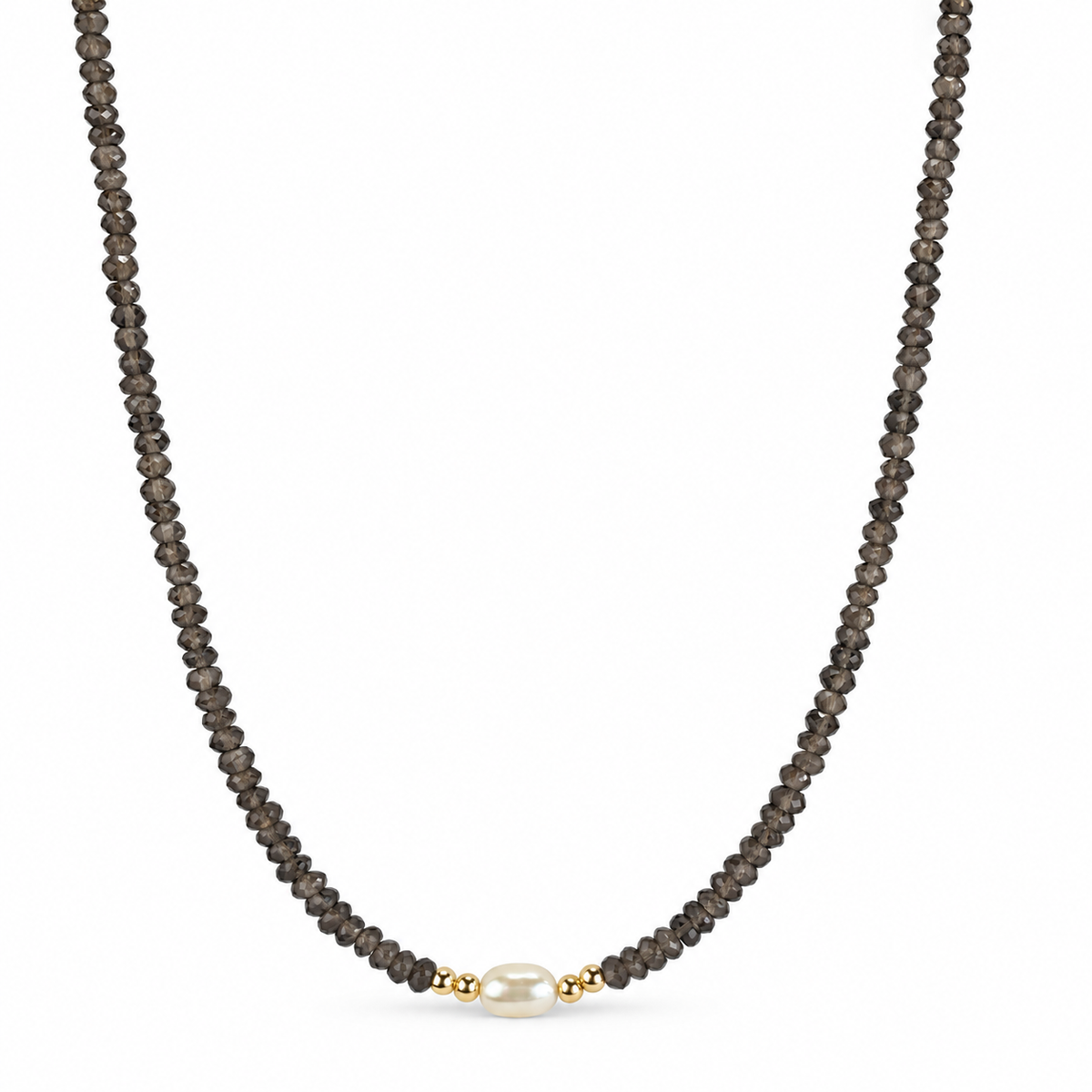 14k Multi Gemstones White Pearl 4 Gold Ball Center Necklace