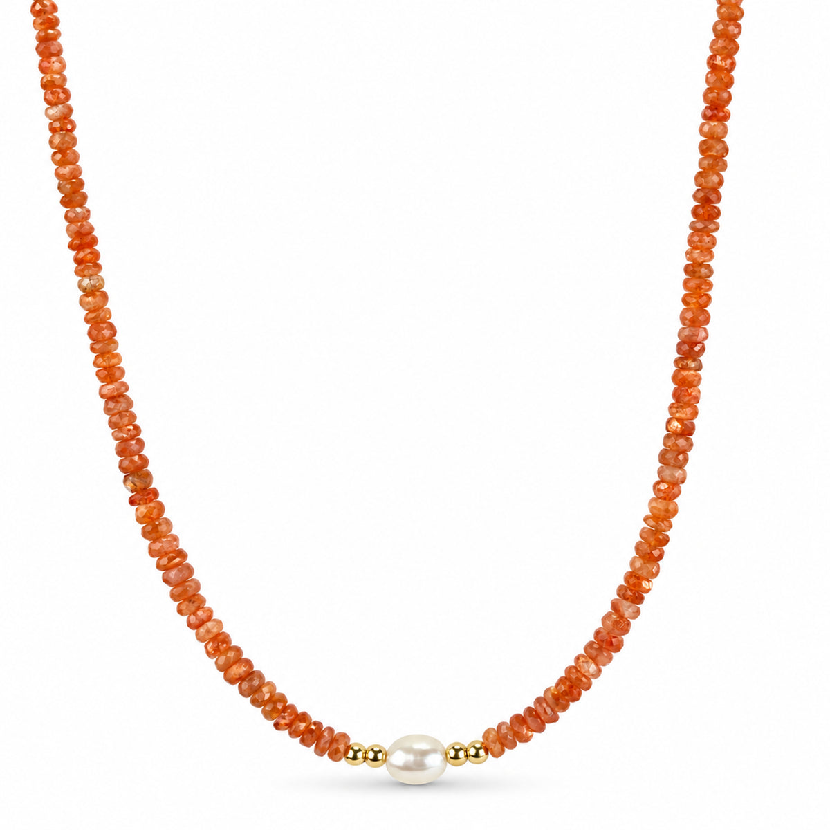 14k Multi Gemstones White Pearl 4 Gold Ball Center Necklace