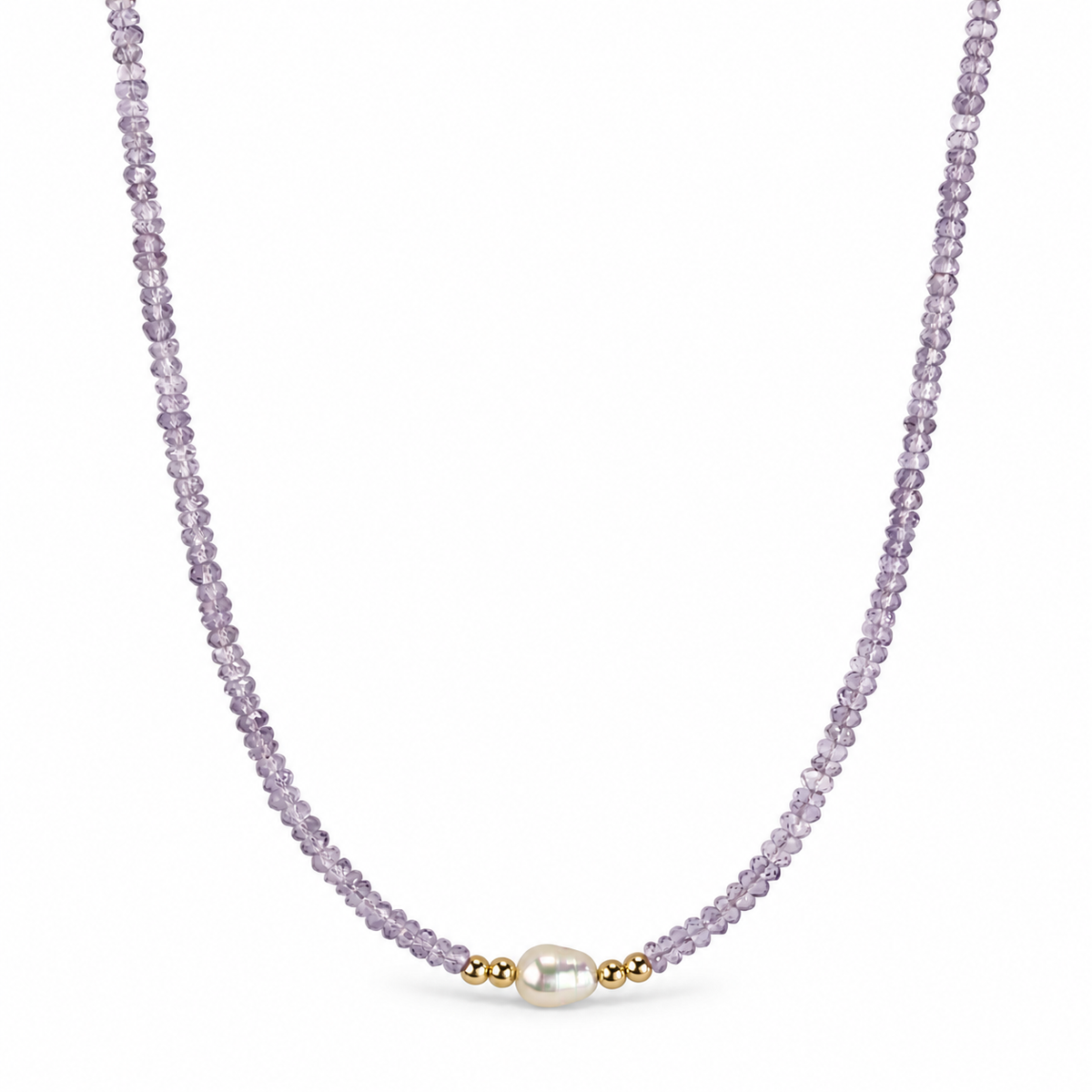 14k Multi Gemstones White Pearl 4 Gold Ball Center Necklace