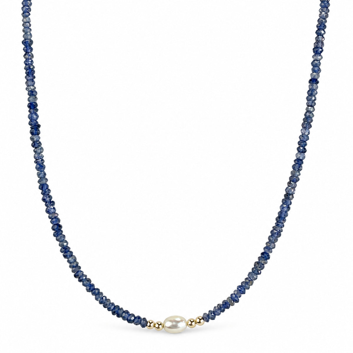 14k Multi Gemstones White Pearl 4 Gold Ball Center Necklace