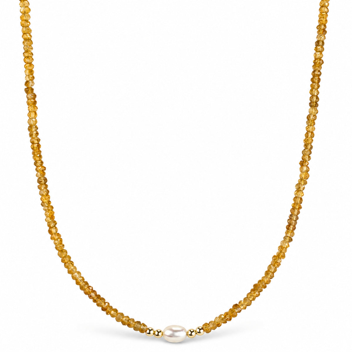 14k Multi Gemstones White Pearl 4 Gold Ball Center Necklace