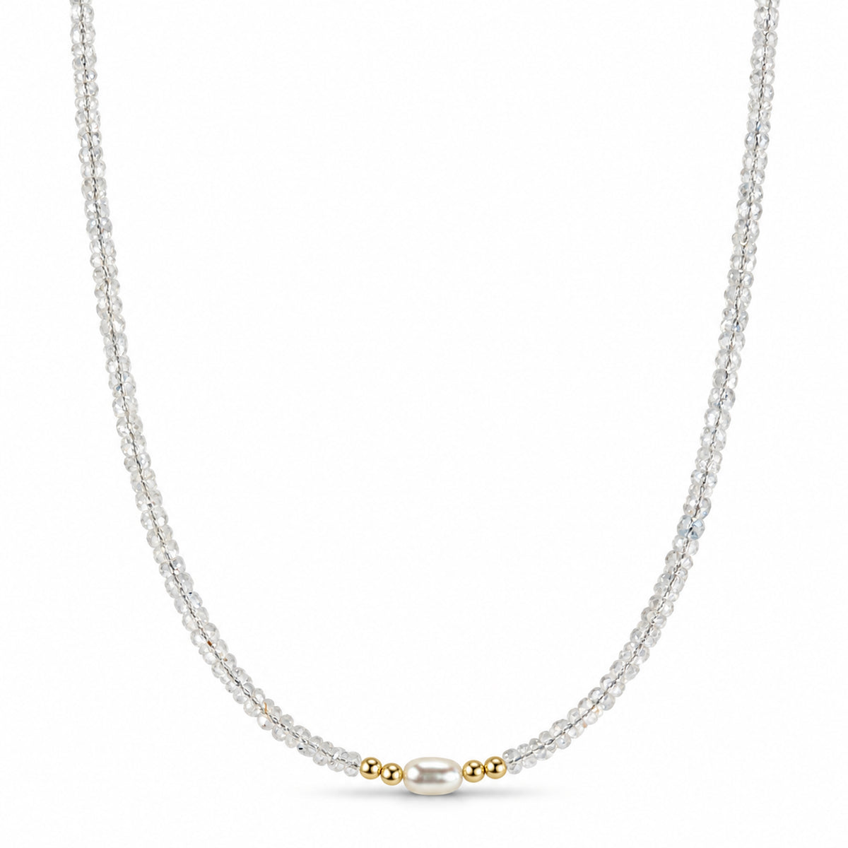 14k Multi Gemstones White Pearl 4 Gold Ball Center Necklace
