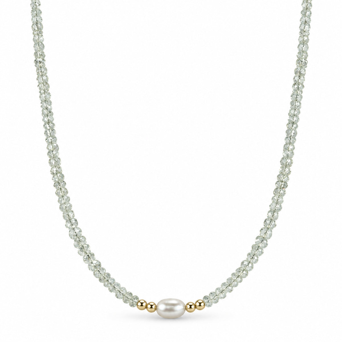 14k Multi Gemstones White Pearl 4 Gold Ball Center Necklace