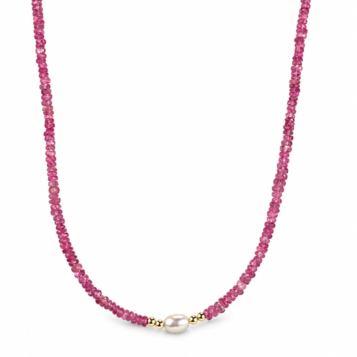 14k Multi Gemstones White Pearl 4 Gold Ball Center Necklace