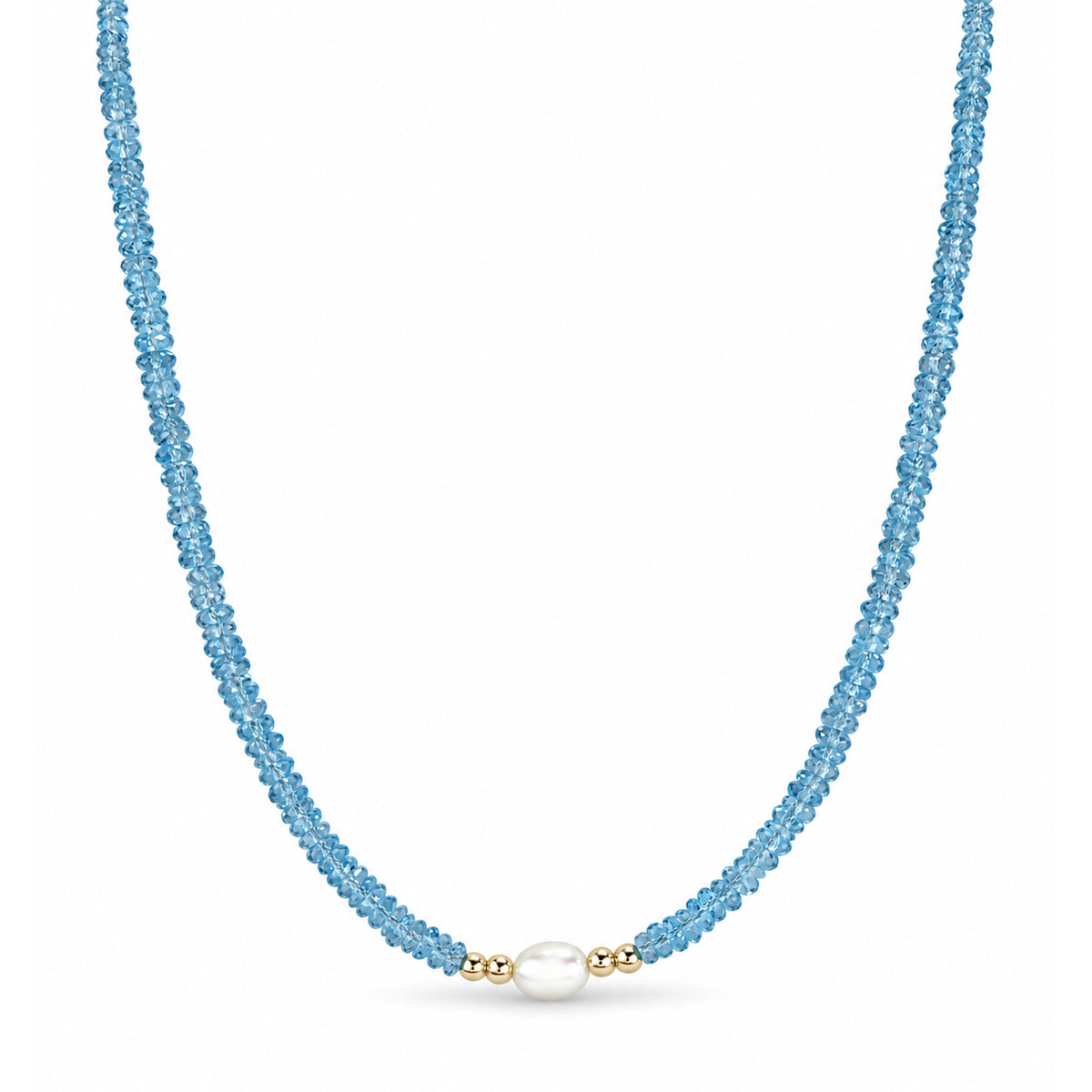 14k Multi Gemstones White Pearl 4 Gold Ball Center Necklace
