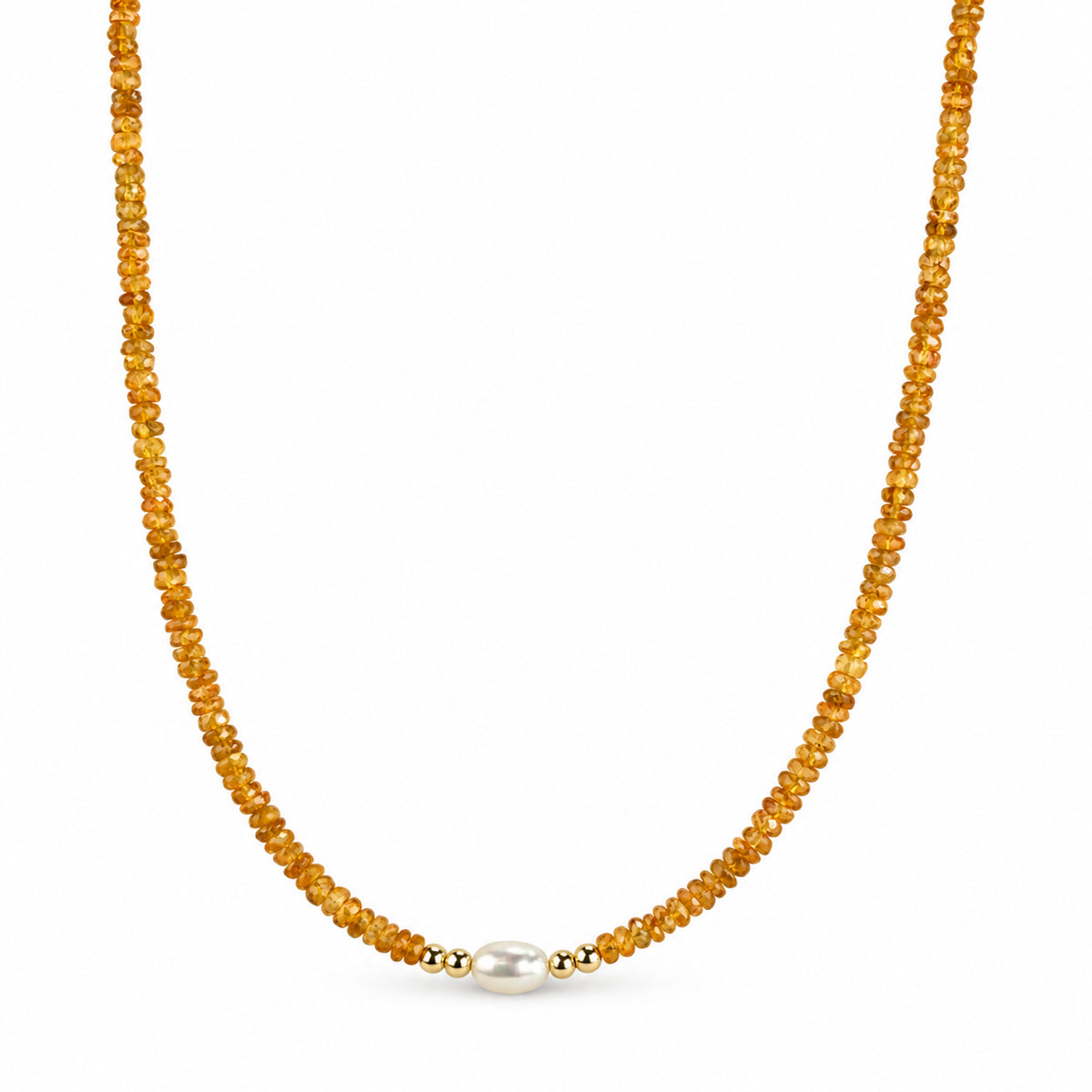 14k Multi Gemstones White Pearl 4 Gold Ball Center Necklace