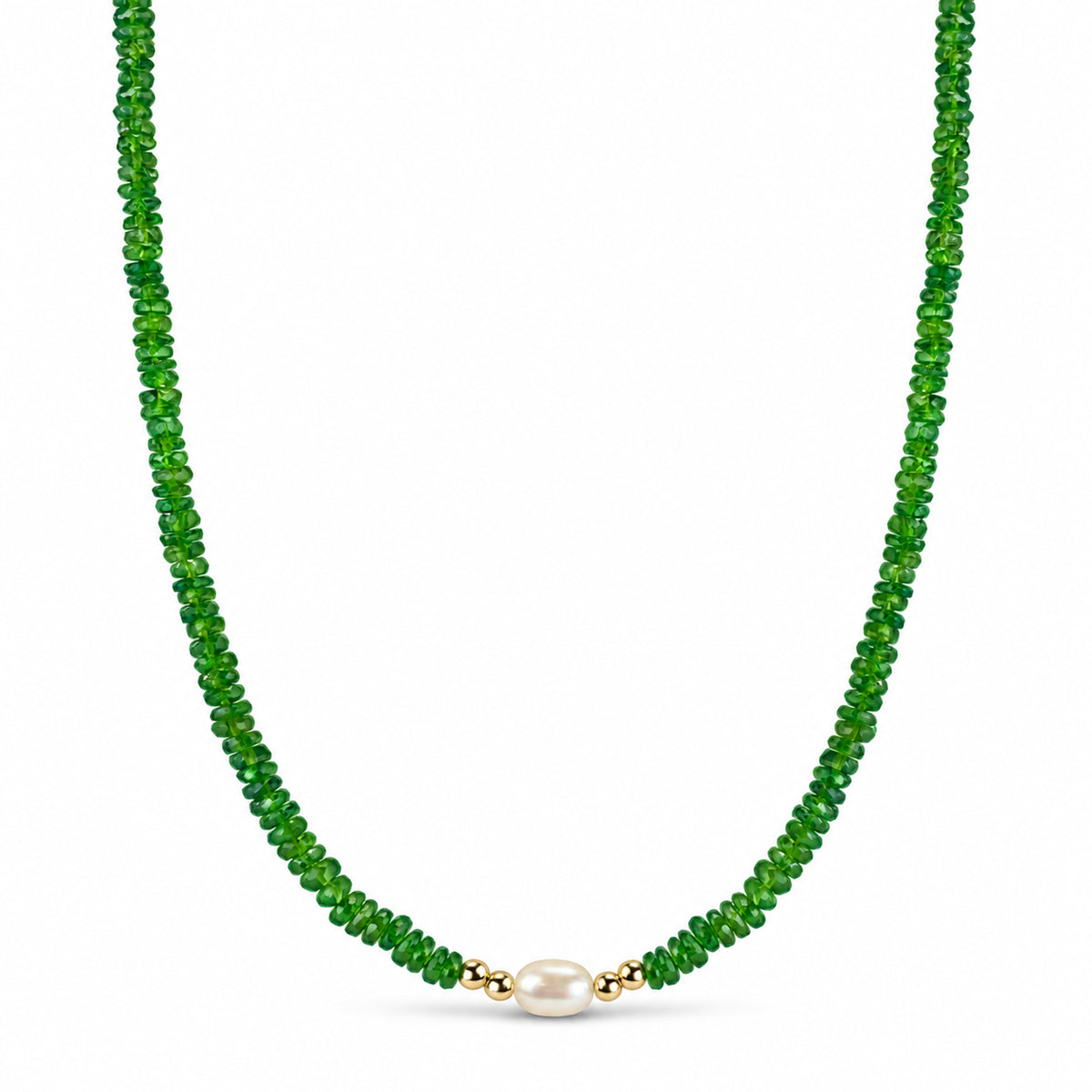 14k Multi Gemstones White Pearl 4 Gold Ball Center Necklace