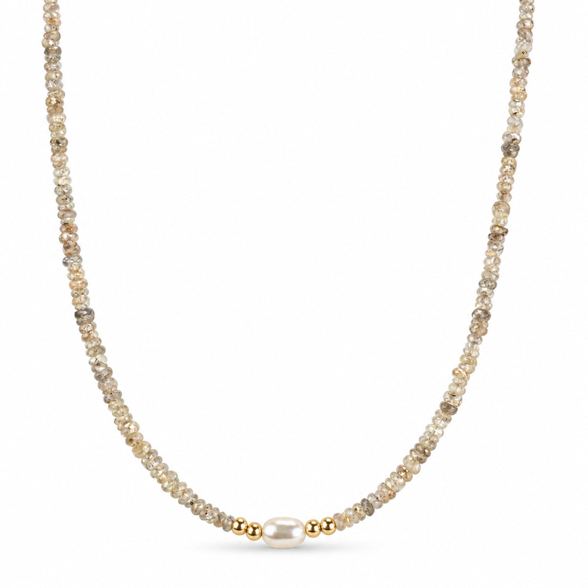 14k Multi Gemstones White Pearl 4 Gold Ball Center Necklace