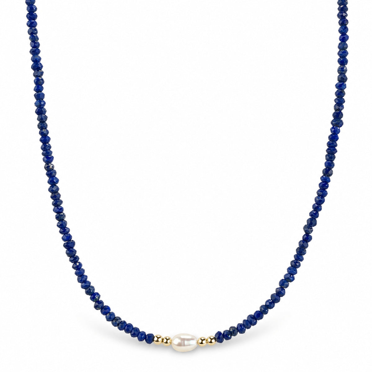 14k Multi Gemstones White Pearl 4 Gold Ball Center Necklace