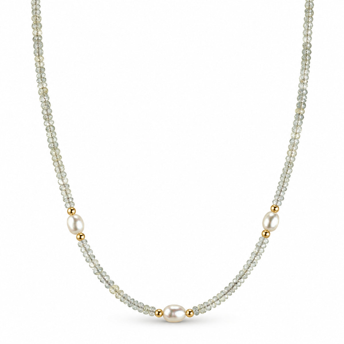 14k Multi Gemstones White Pearl 3 Station Necklace