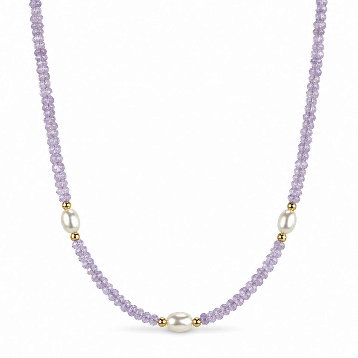 14k Multi Gemstones White Pearl 3 Station Necklace