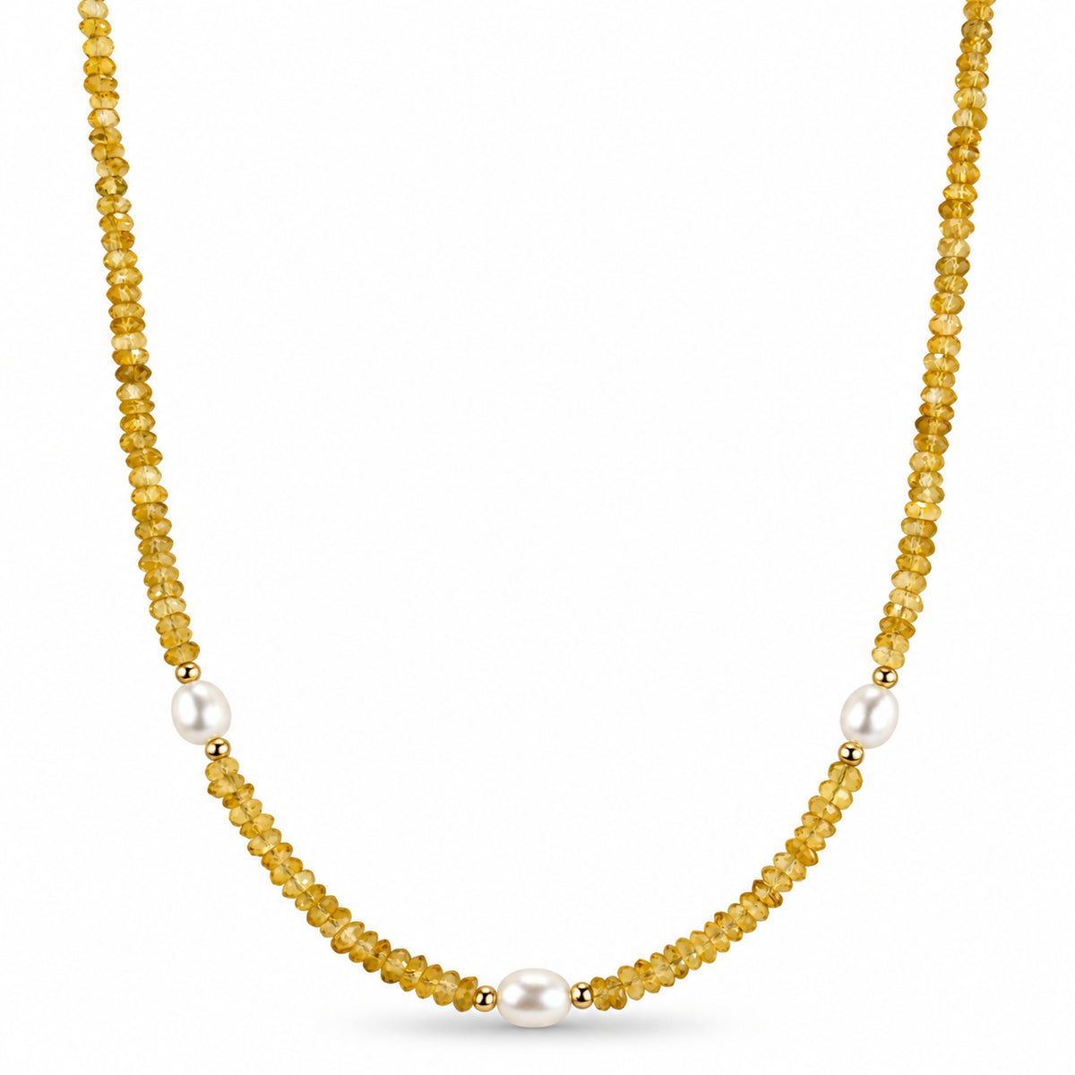 14k Multi Gemstones White Pearl 3 Station Necklace