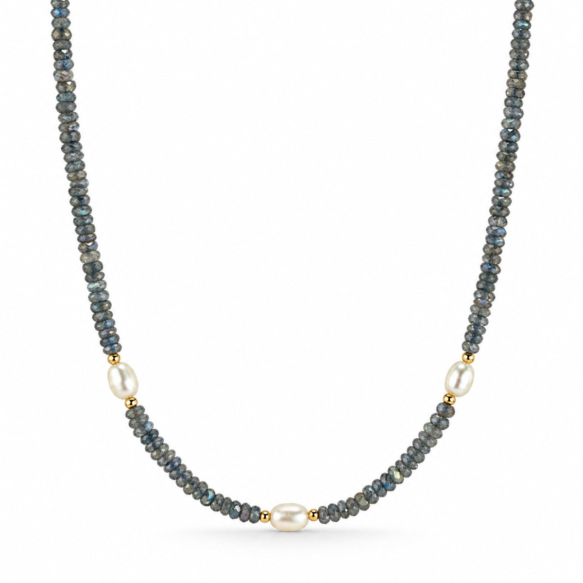 14k Multi Gemstones White Pearl 3 Station Necklace