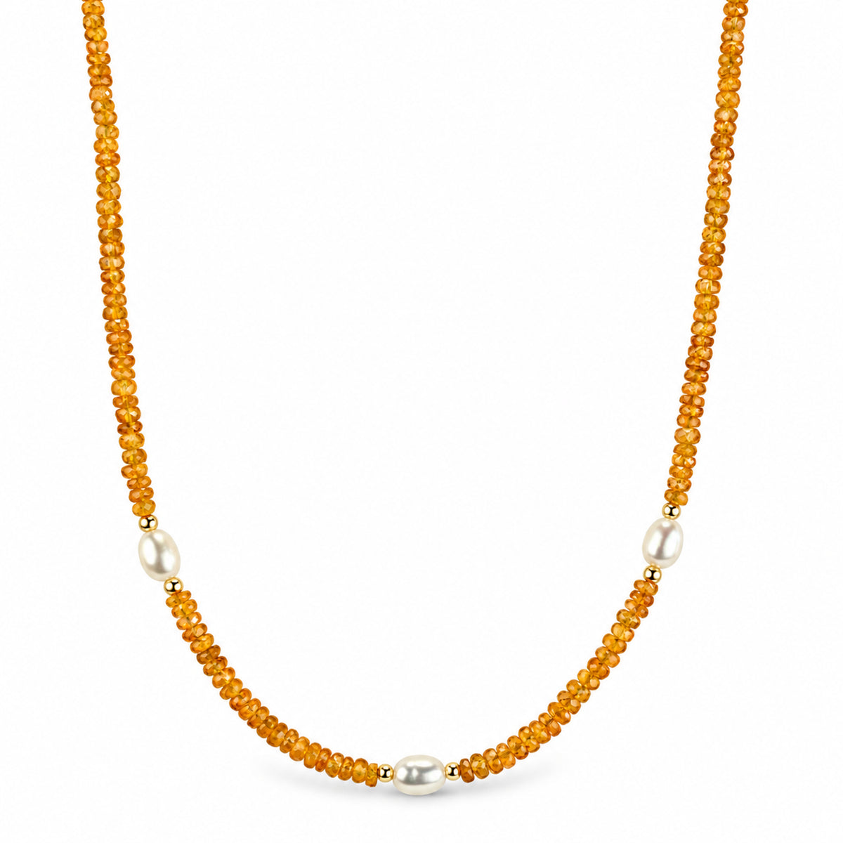 14k Multi Gemstones White Pearl 3 Station Necklace