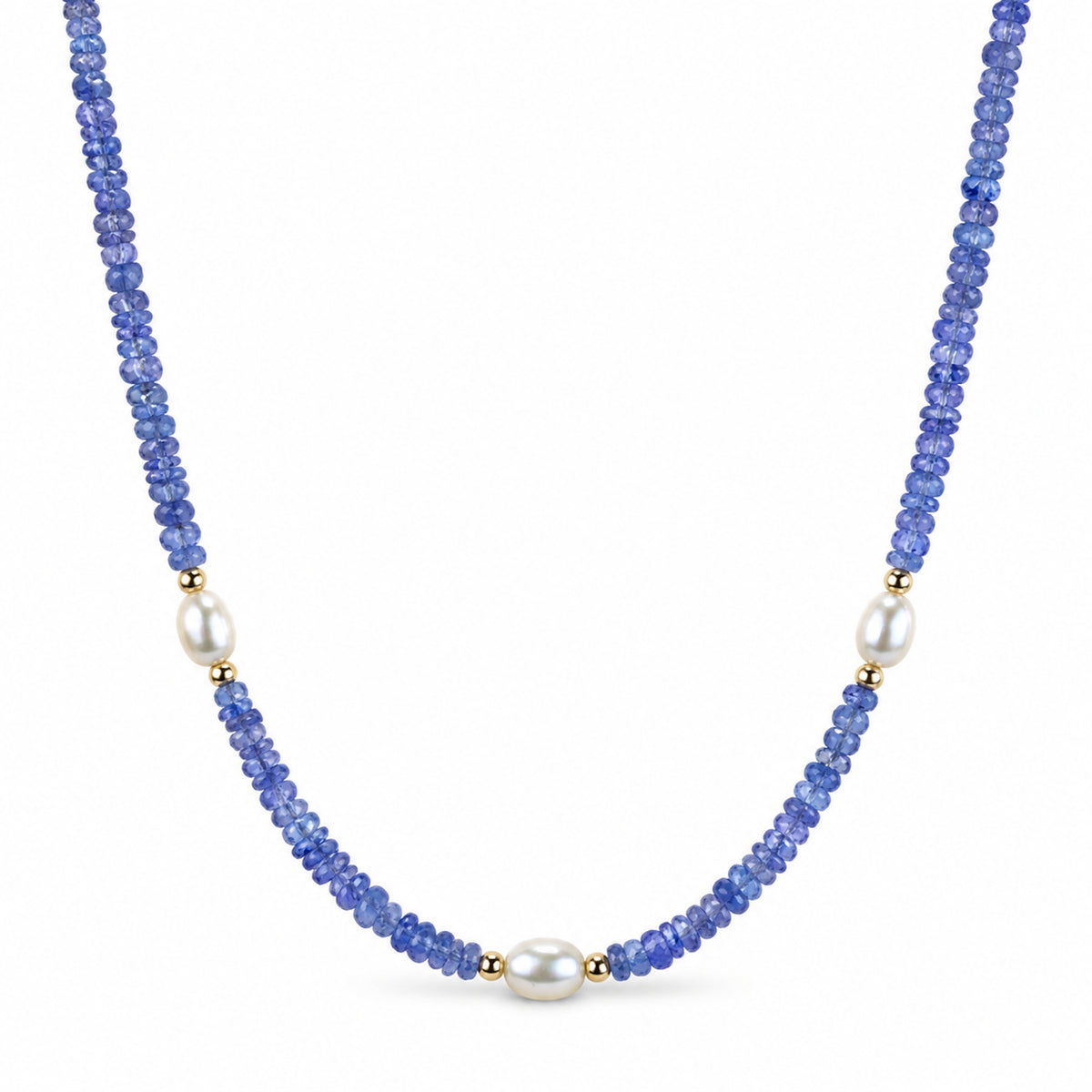 14k Multi Gemstones White Pearl 3 Station Necklace