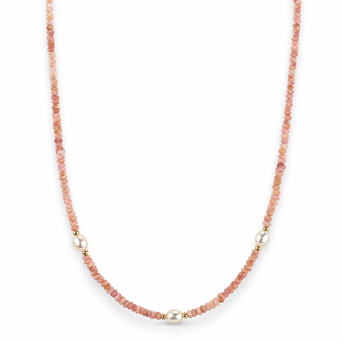 14k Multi Gemstones White Pearl 3 Station Necklace