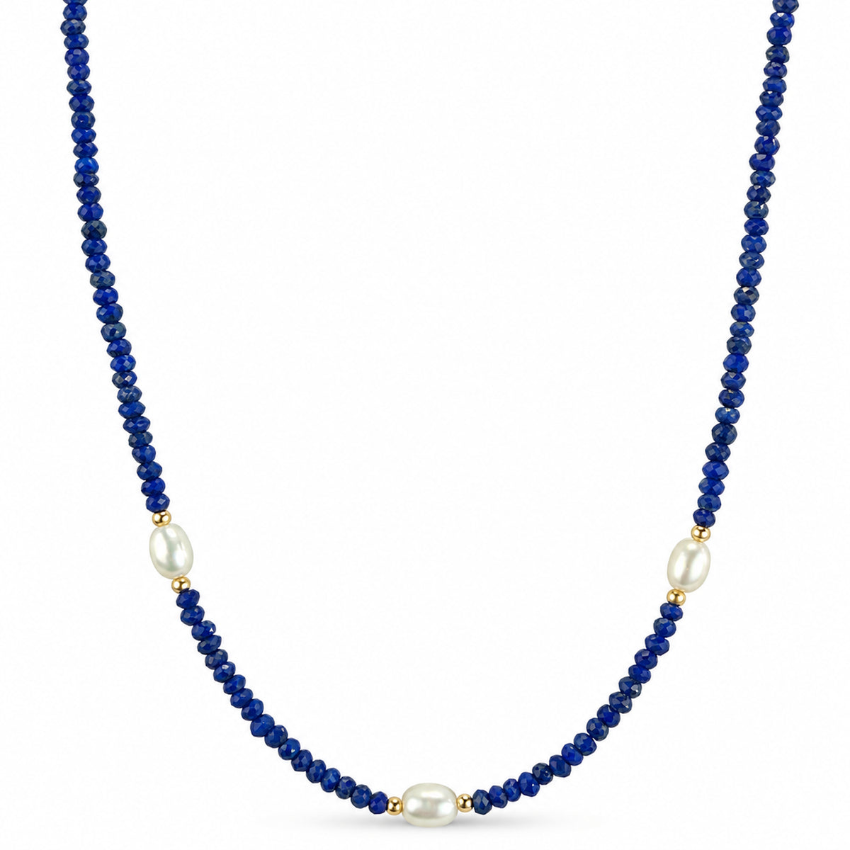 14k Multi Gemstones White Pearl 3 Station Necklace
