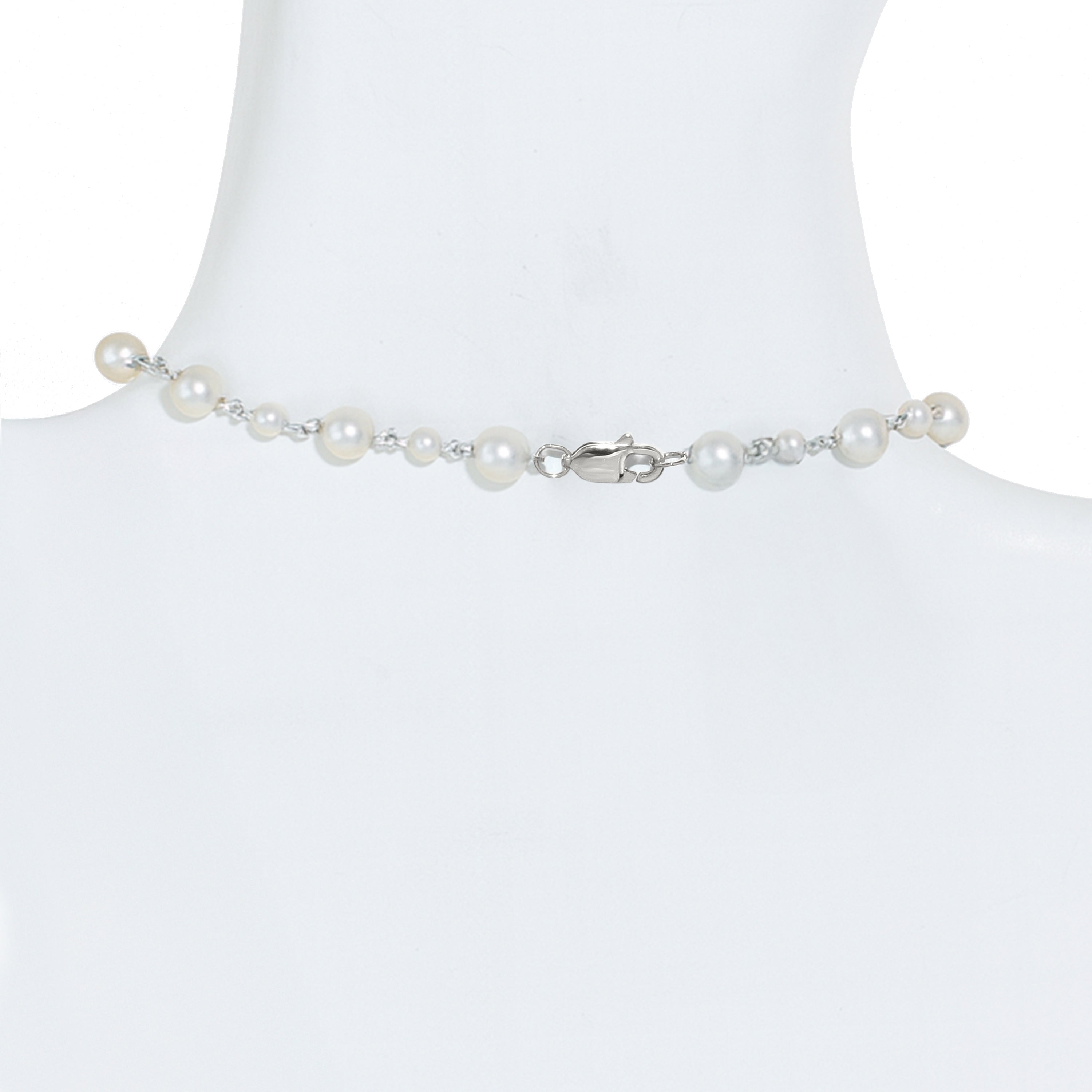 14k White Gold White Pearl Multi Gemstone Y Necklace