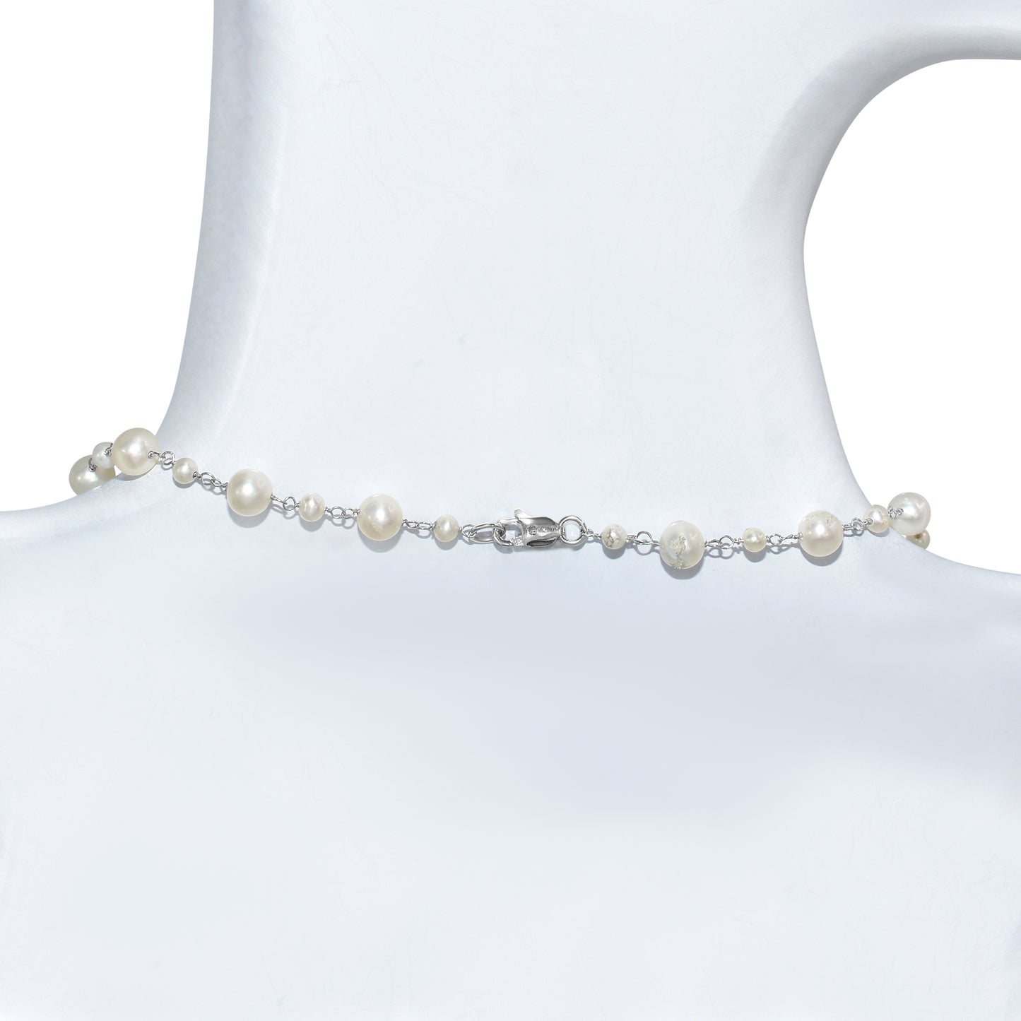 14k White Gold Diamond Pink Tourmaline Fresh Water Pearl Y Necklace