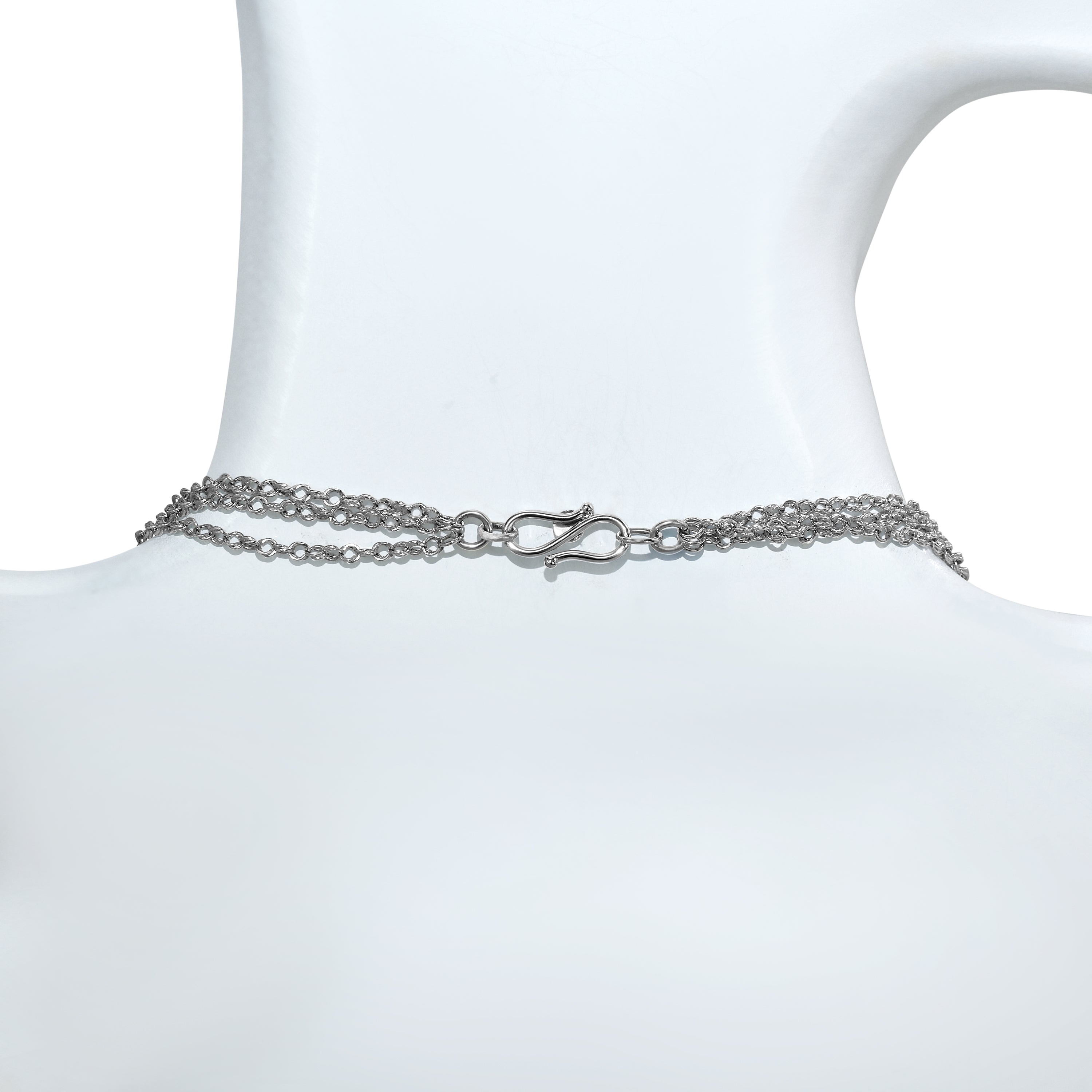 14k White Gold Black Fresh Water Pearl 3 Row Chain Necklace